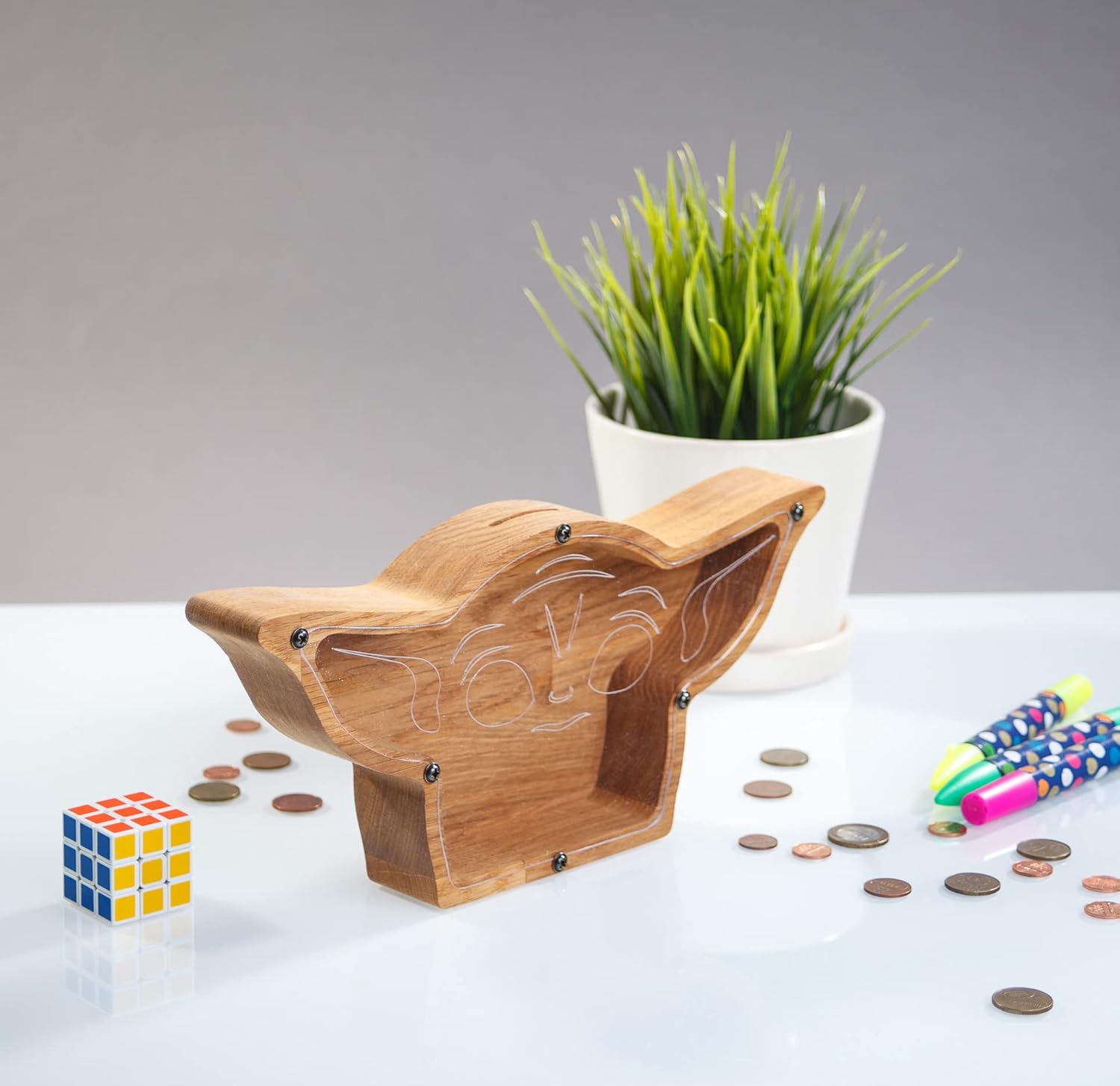 Wood Piggy Bank Alien with Big Ears - Kids Adult Money Box