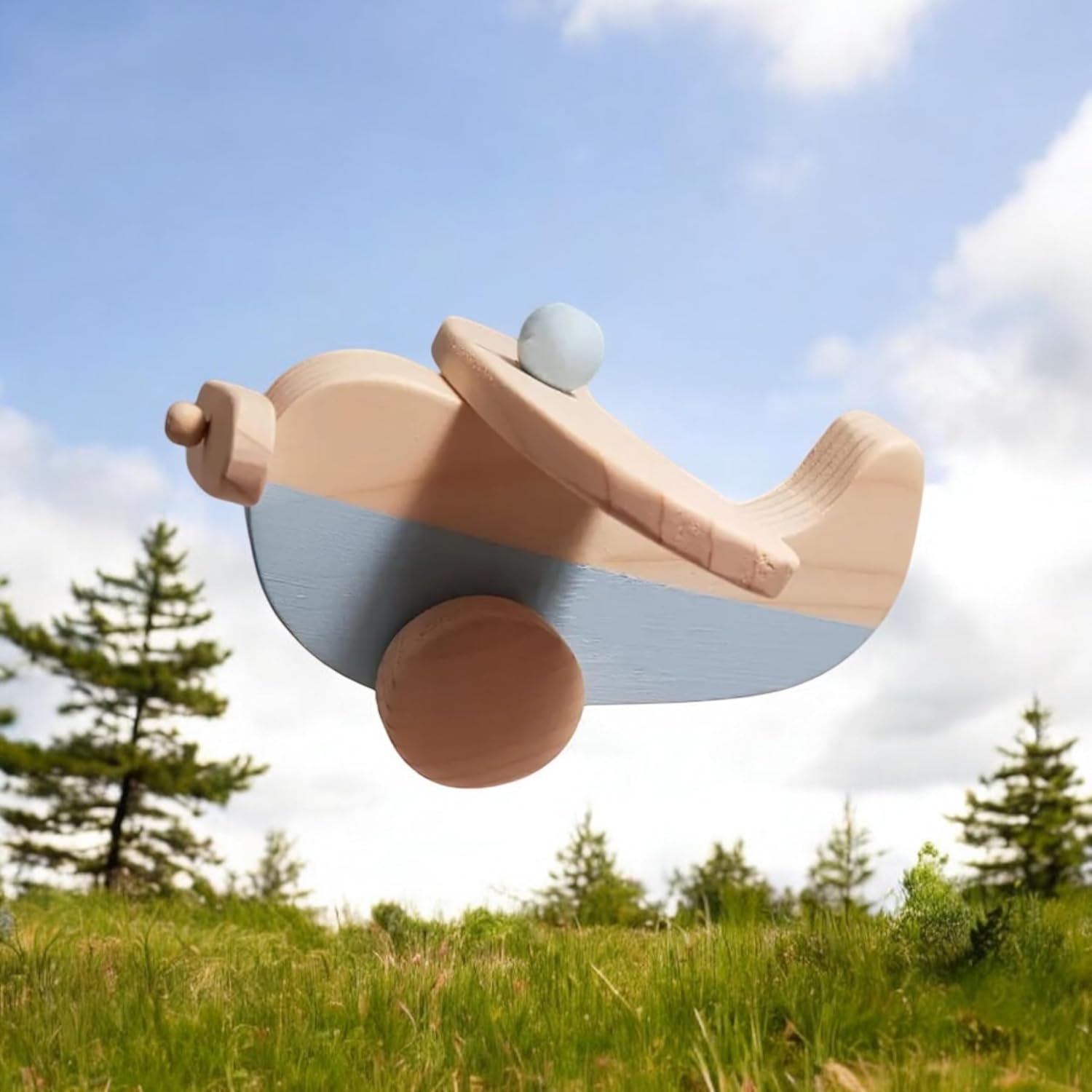 Wooden Airplane Toy Handmade Natural Wood Pull Toy for Toddlers