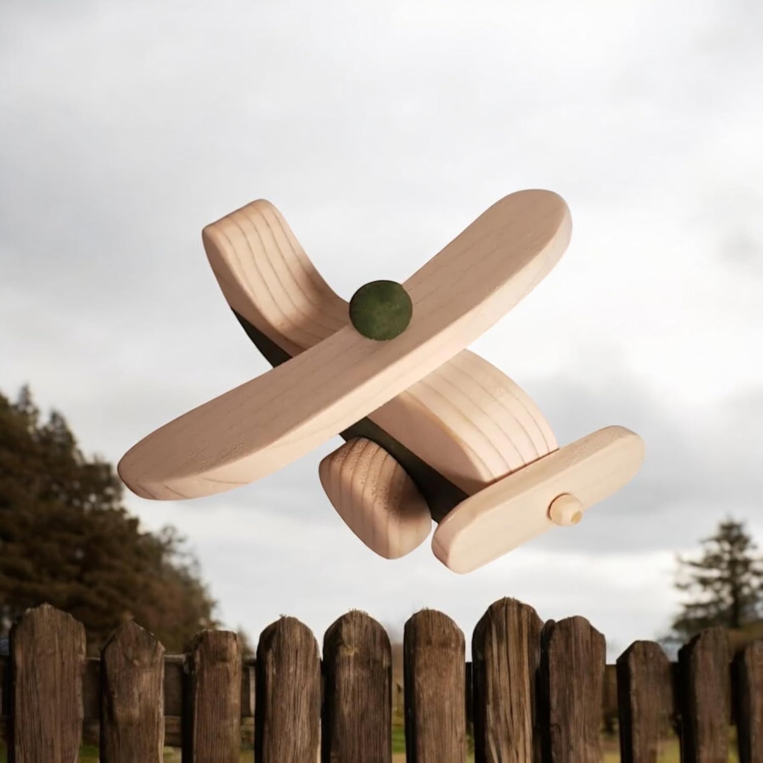 Wooden Airplane Pull Toy for Toddlers Dark Green
