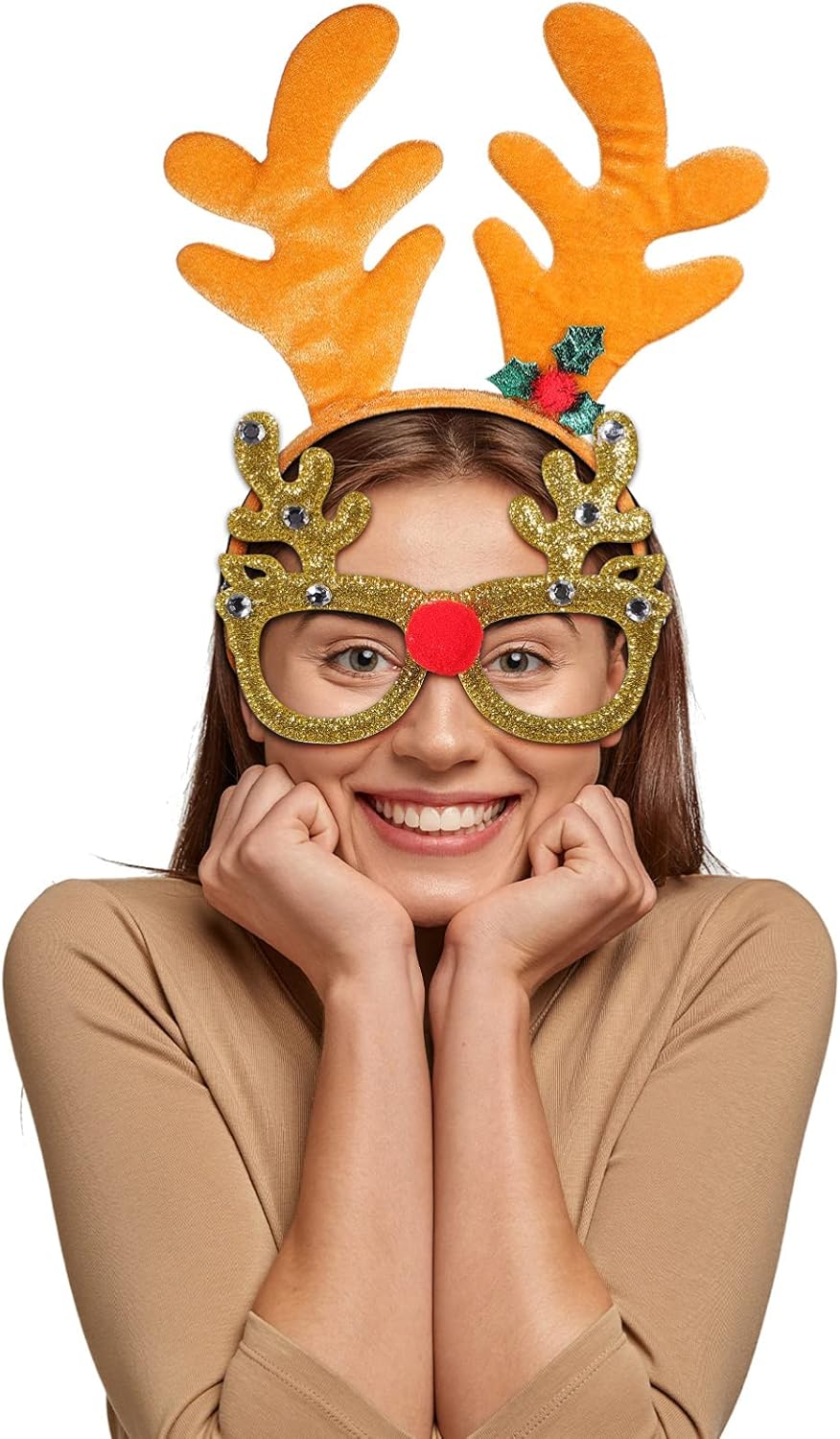 FRCOLOR Christmas Headbands and Glasses Frame Set
