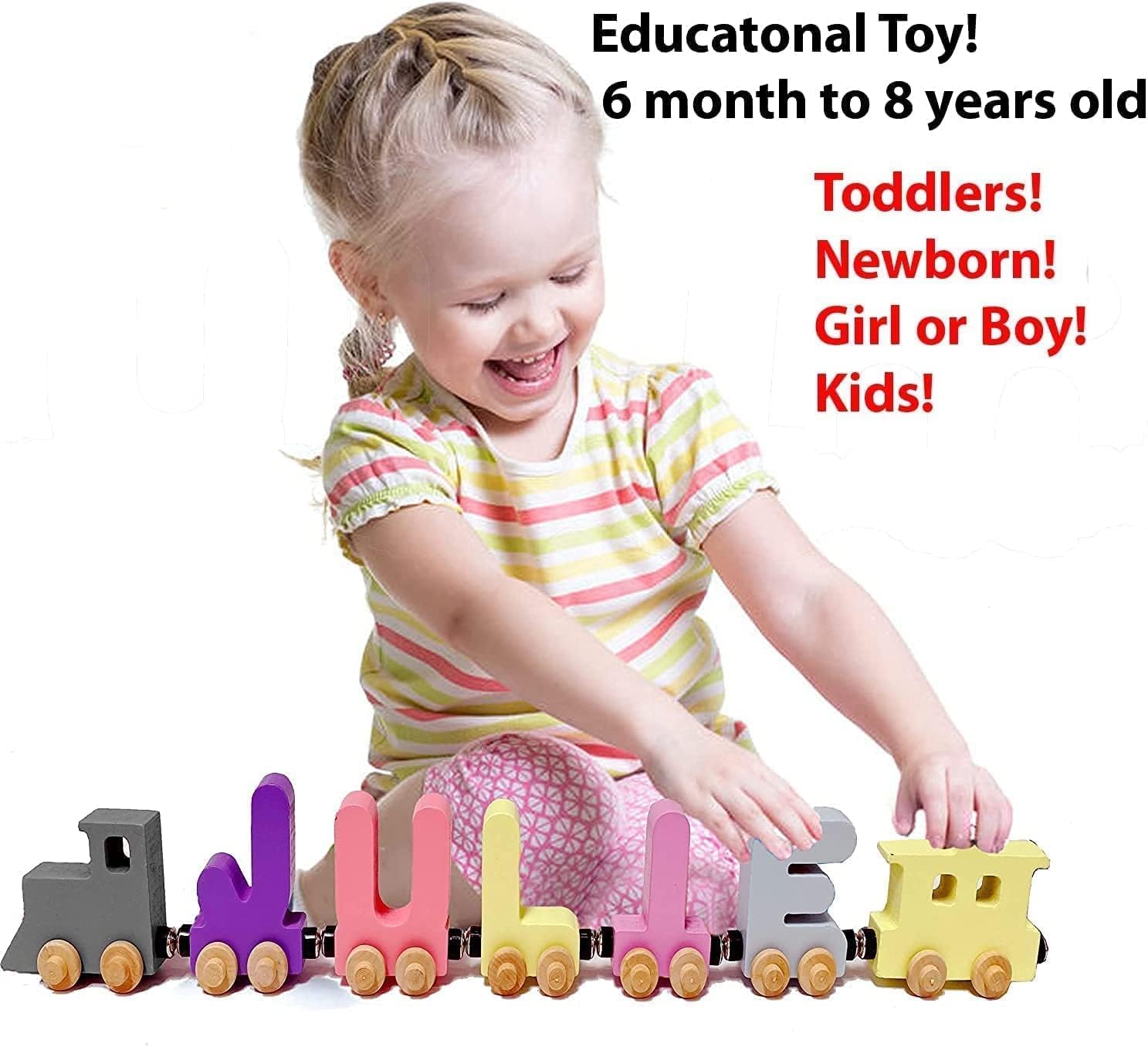 Large Handmade Wooden Name Trains Alphabet Puzzle for Kids