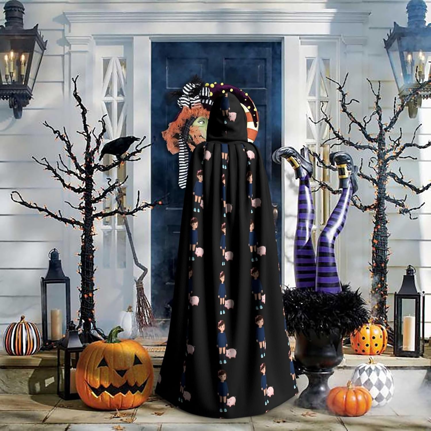 Little Girl Piggy Prints Hooded Cloak for Halloween Costume