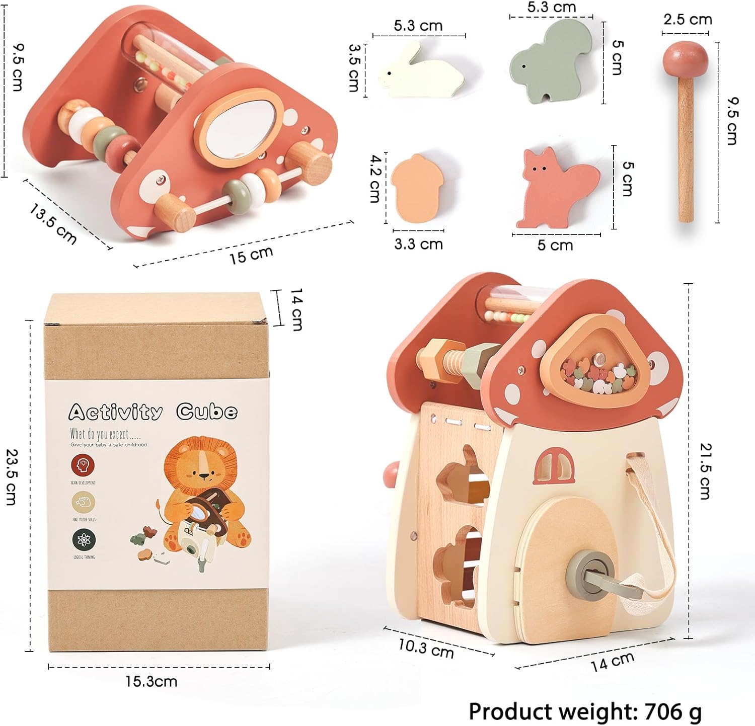 8 in 1 Wooden Activity Cube for Baby and Toddler