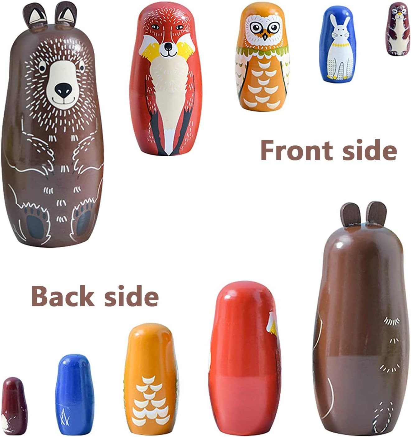 Conzy 5-Piece Wooden Russian Nesting Dolls with Cartoon Animal Design