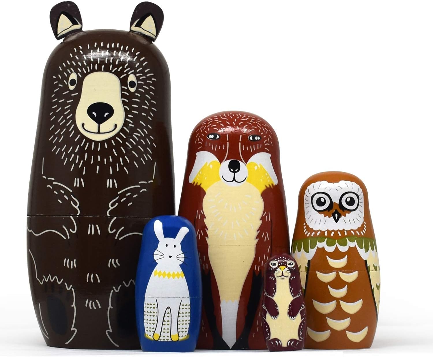 Tphon Wooden Nesting Dolls Set of 5 Bear and Animals
