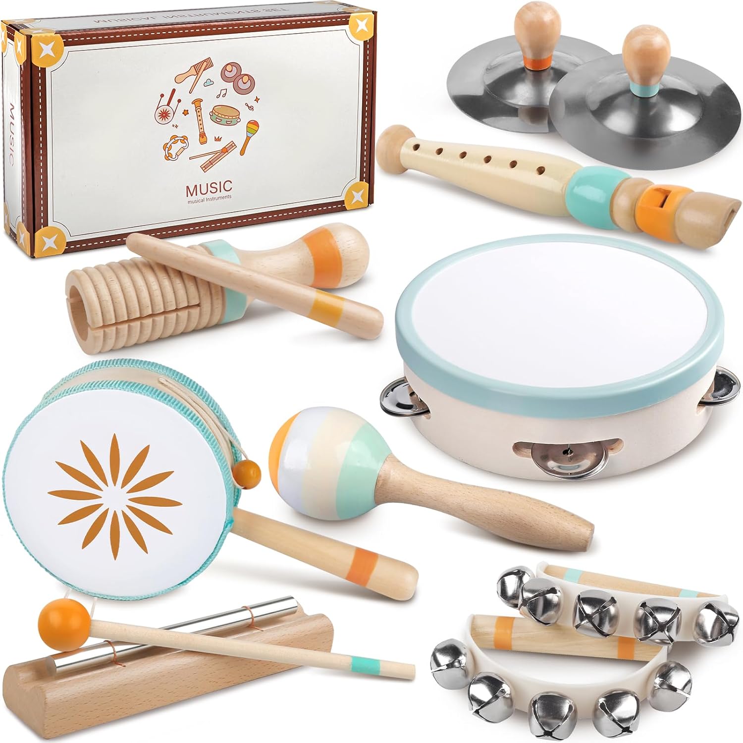 Rmischolar Wooden Musical Instruments Set for Toddlers