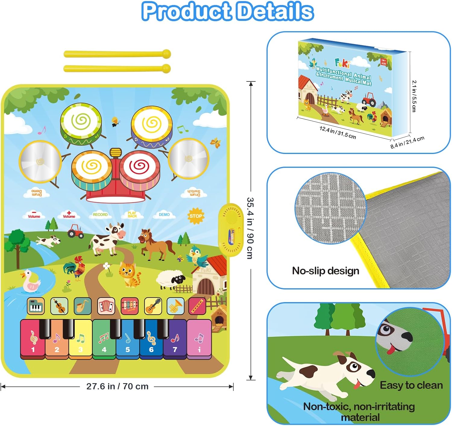Foki 3-in-1 Musical Mat for Kids 1-5 Years 1