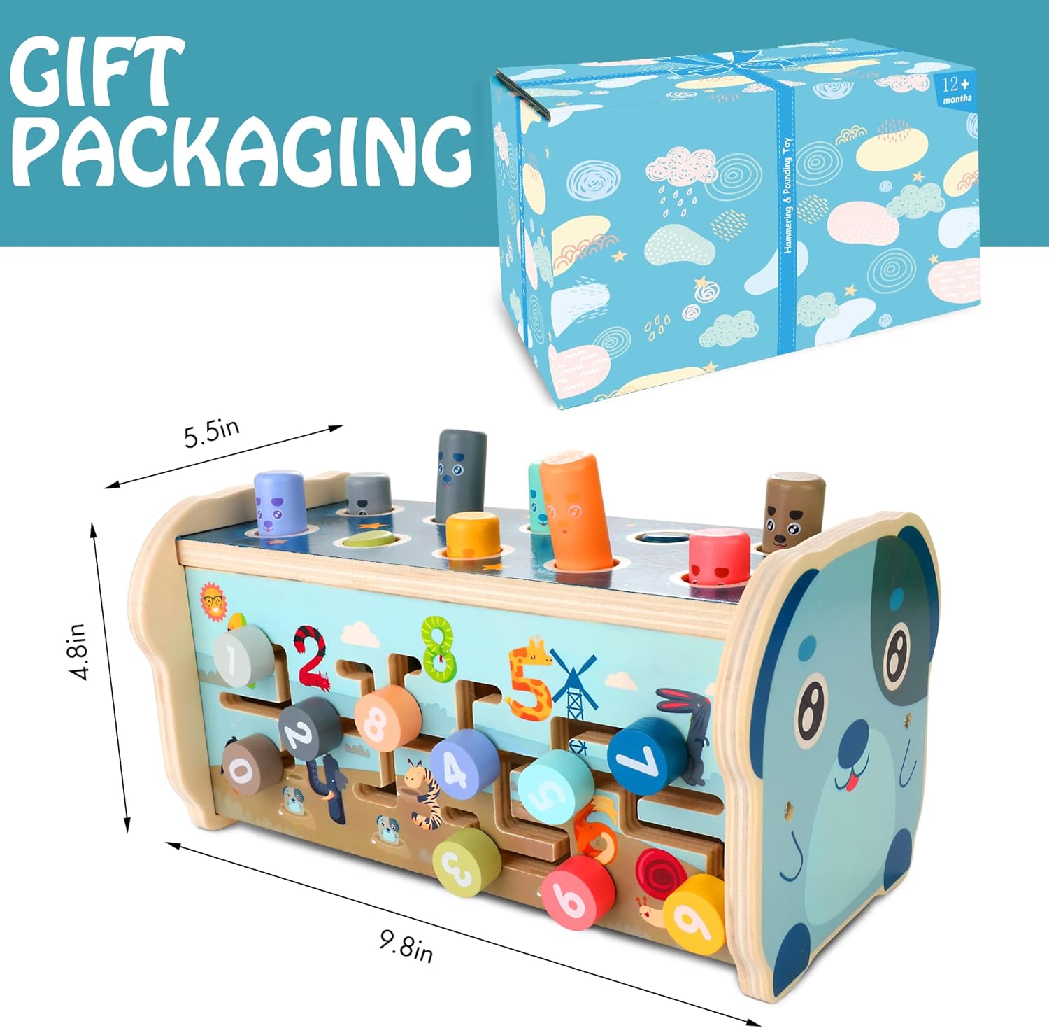 KIDWILL 3-in-1 Wooden Hammering Toy Set for 12 Months