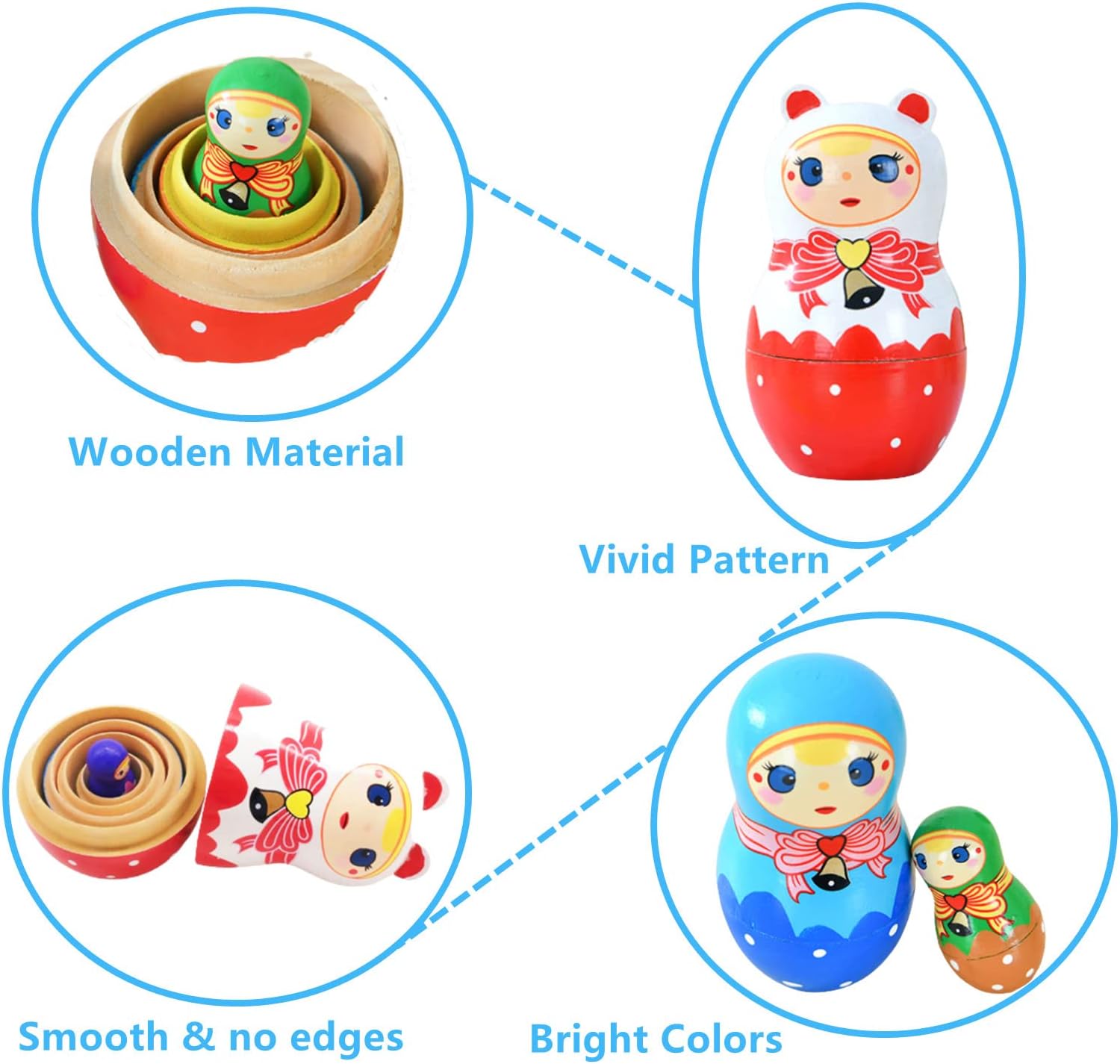 Sezrgiu Russian Matryoshka Wooden Nesting Dolls Set 5PCSBaby Son Pattern