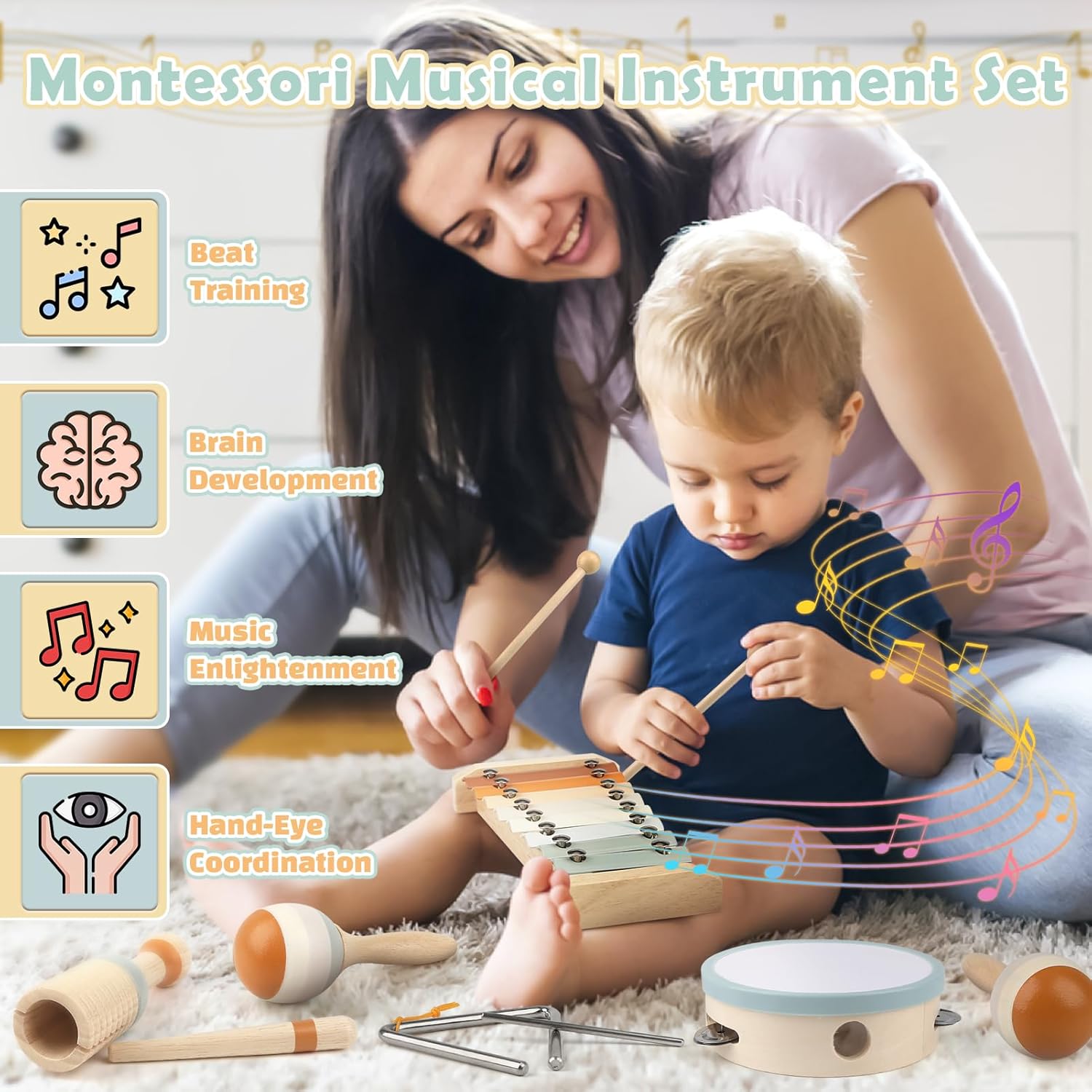 Vanplay Montessori Wooden Musical Instruments for Toddlers 1-3