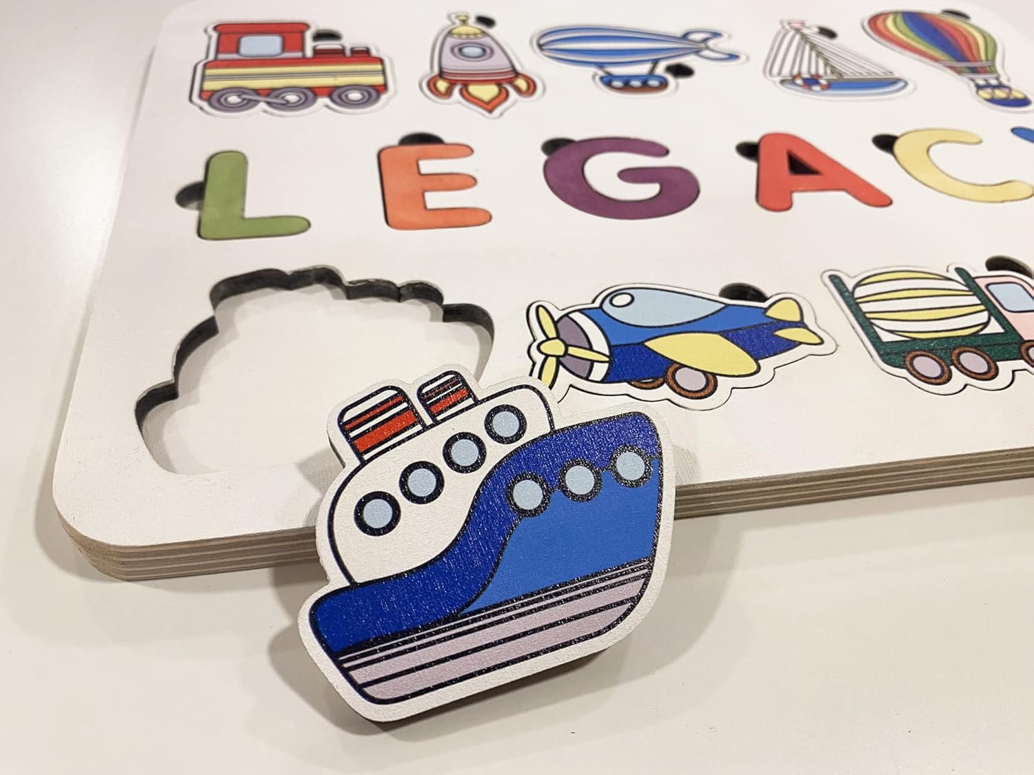 Personalized Wooden Name Puzzle with Vehicles for Toddlers