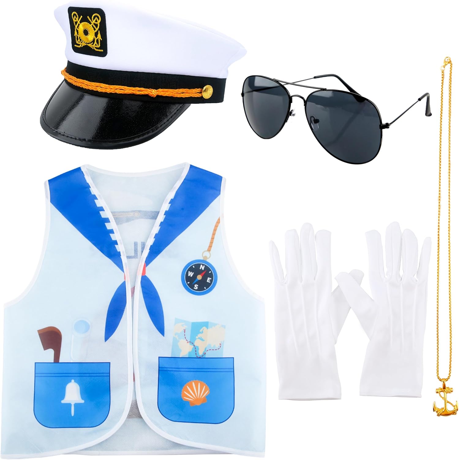 7 Pcs Kids Navy Captain Sailor Costume Set for Halloween Birthday