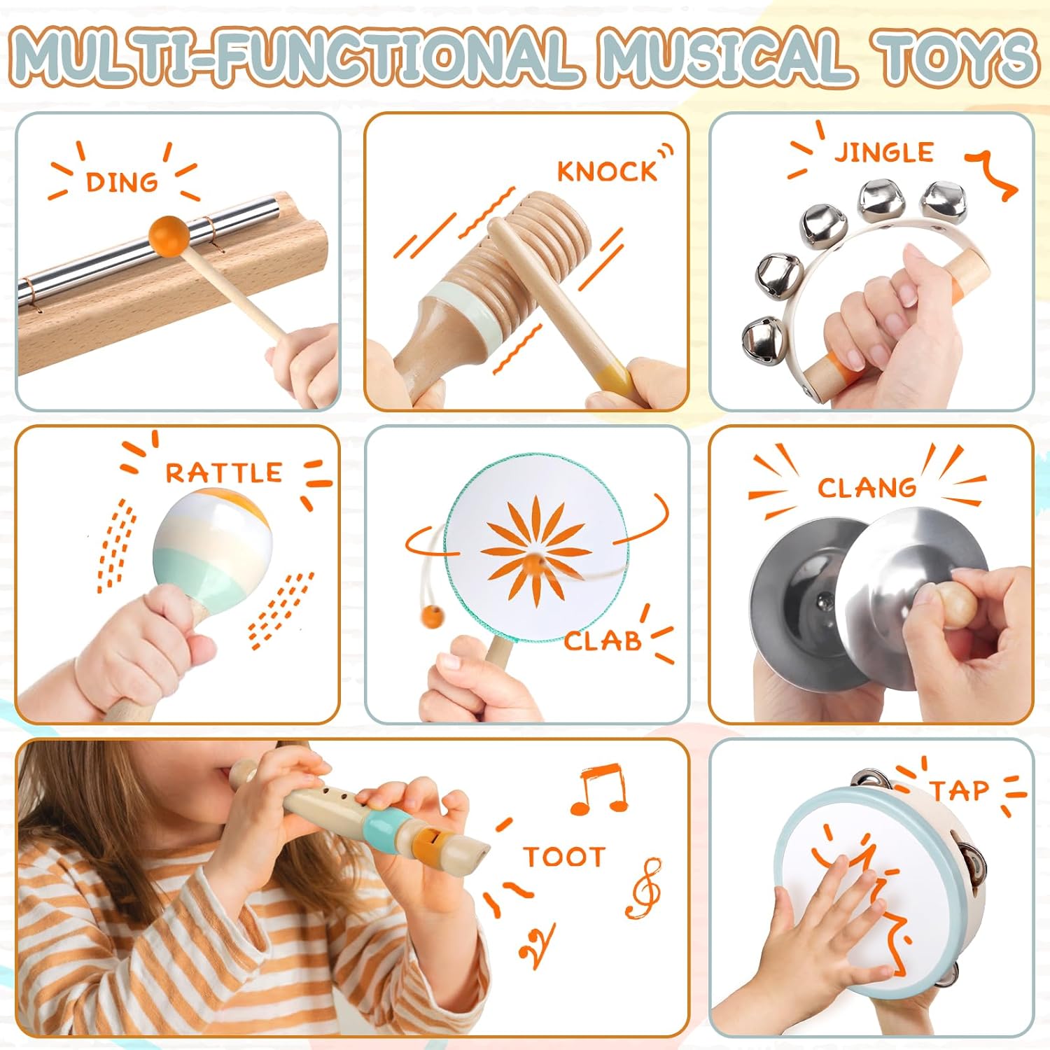 Rmischolar Wooden Musical Instruments Set for Toddlers