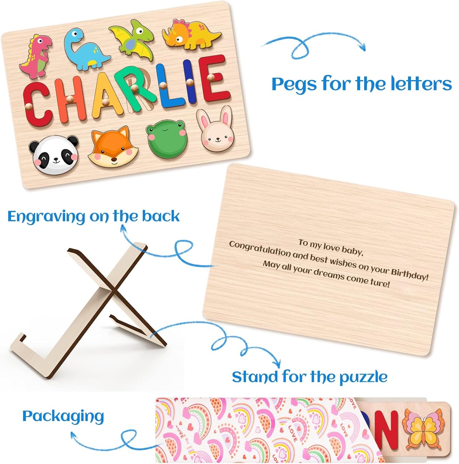 Personalized Wooden Name Puzzle for Toddlers 1-3 1