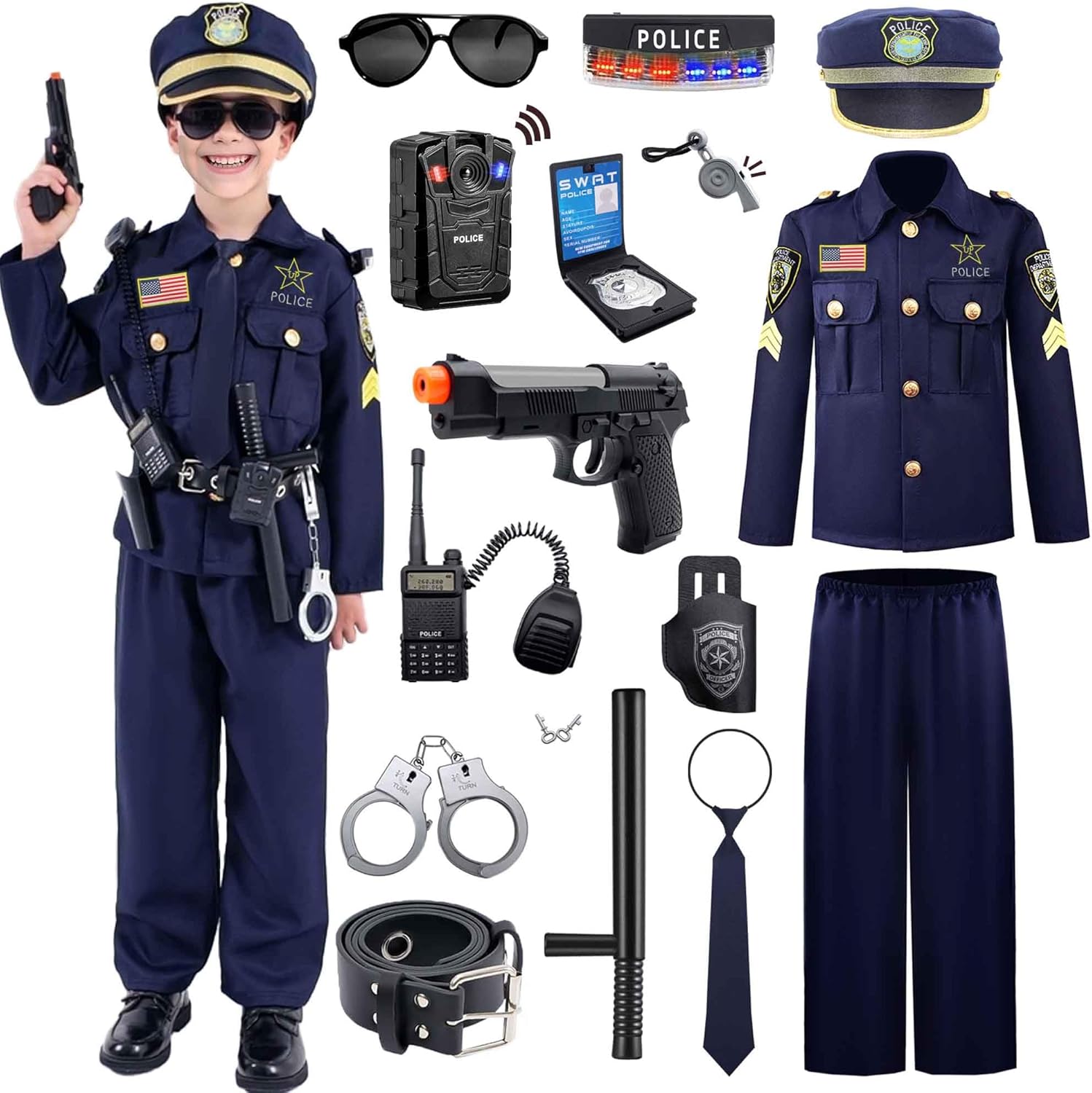 Watlie Police Officer Costume for Kids 11-12 Years