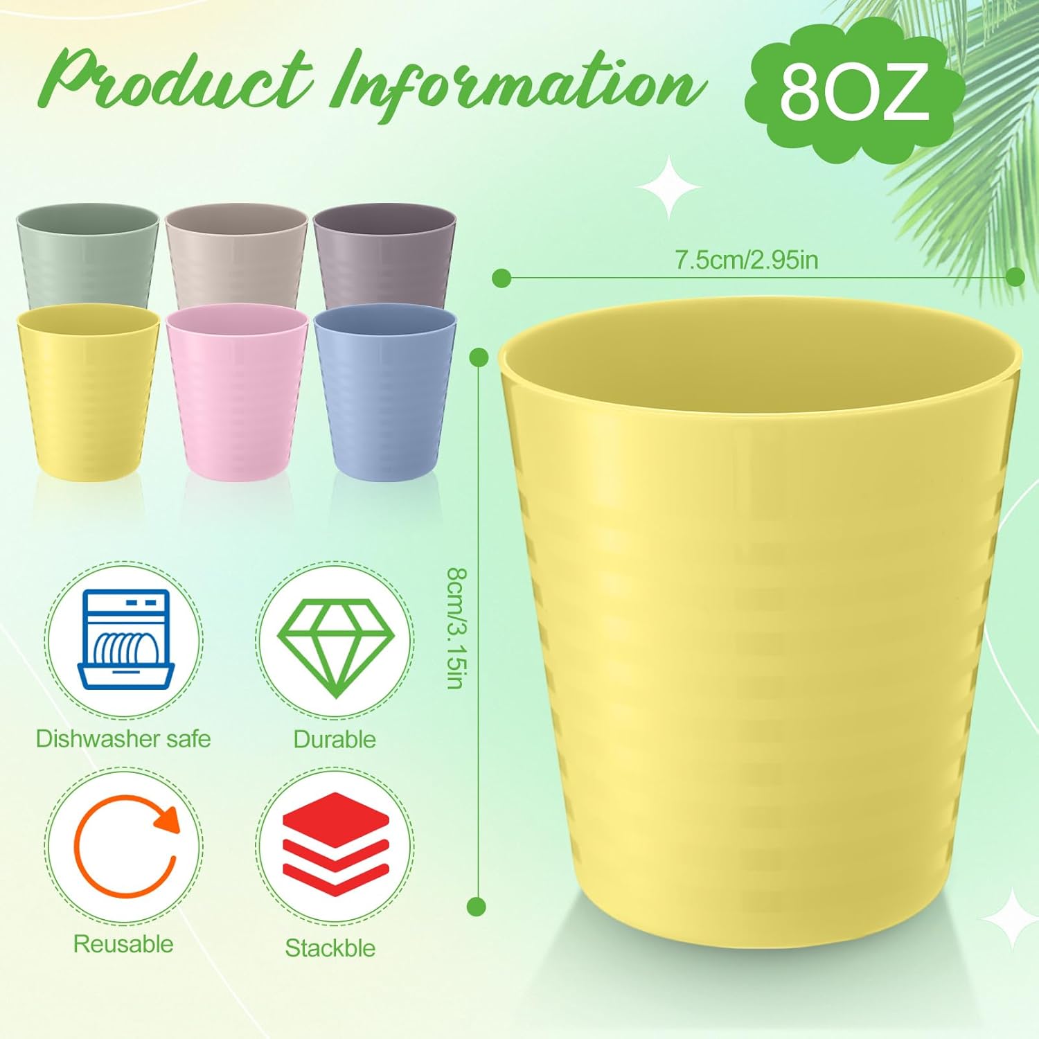 Eccliy 72 Pack Kids Plastic Cups 8 oz Reusable Unbreakable