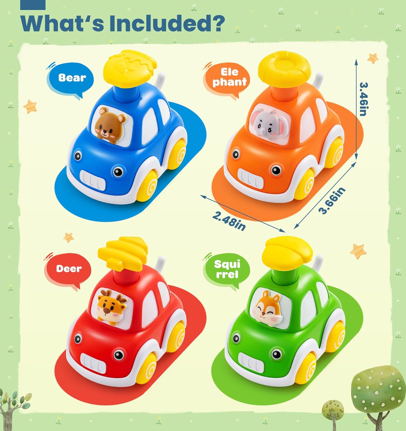 TooyBing Press Go Car Toys for Toddlers 1-3 Years