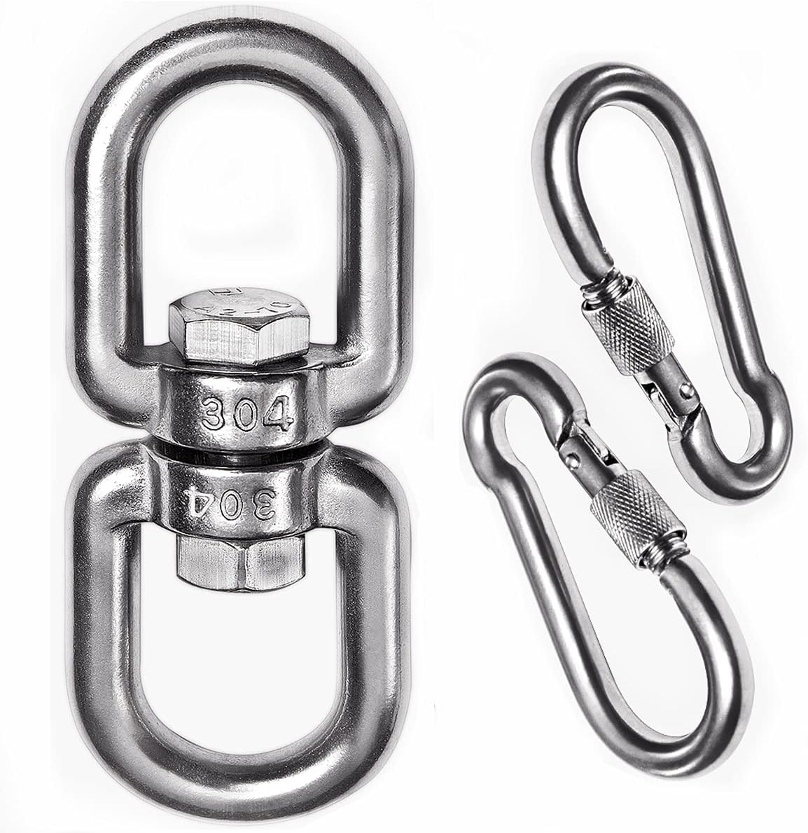 Velomill 304 Stainless Steel Swivel Eye Hook M8 Double Ended with Snap Hooks