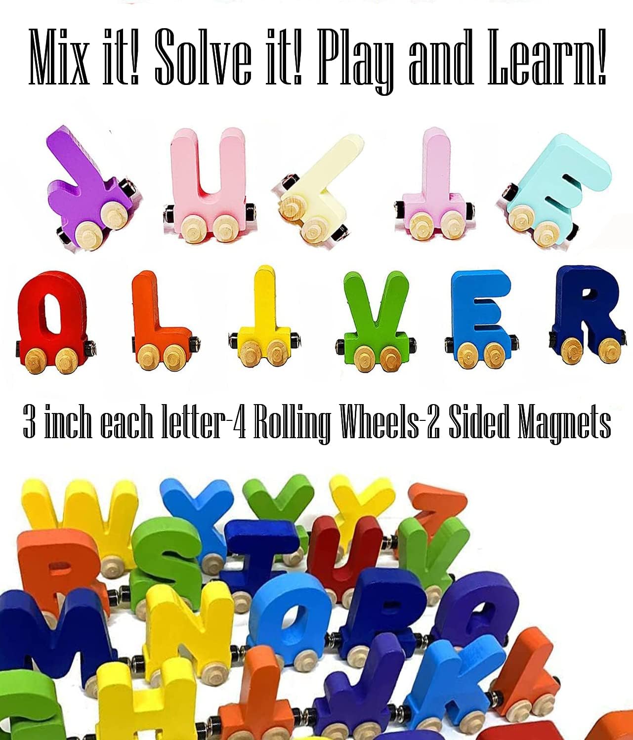 Large Handmade Wooden Name Trains Alphabet Puzzle for Kids