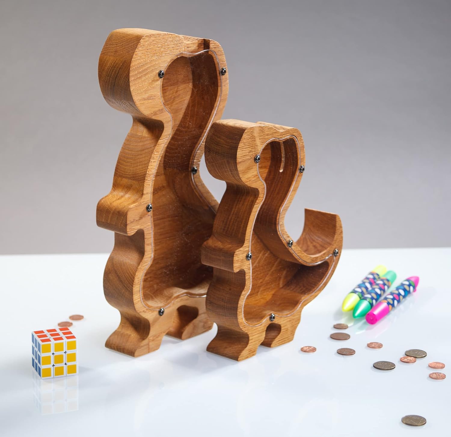 Woodpresent T-Rex Dinosaur Piggy Bank - Personalized Saving Box for Kids