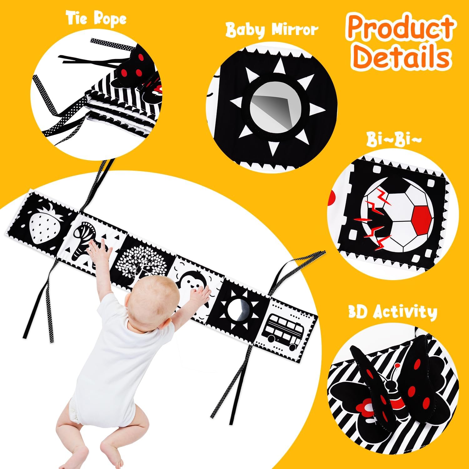 Thremhoo 4PCS High Contrast Baby Toys 0-6 Months