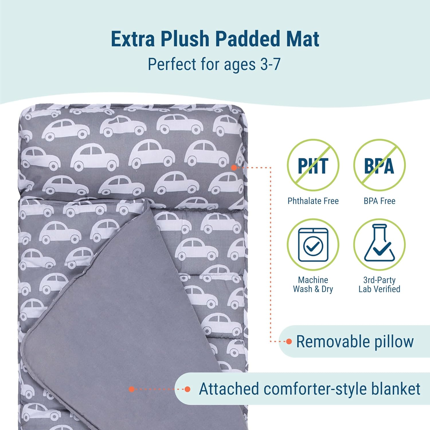 Wildkin Kids Nap Mat with Pillow - Cozy Sleep Mat for School Travel