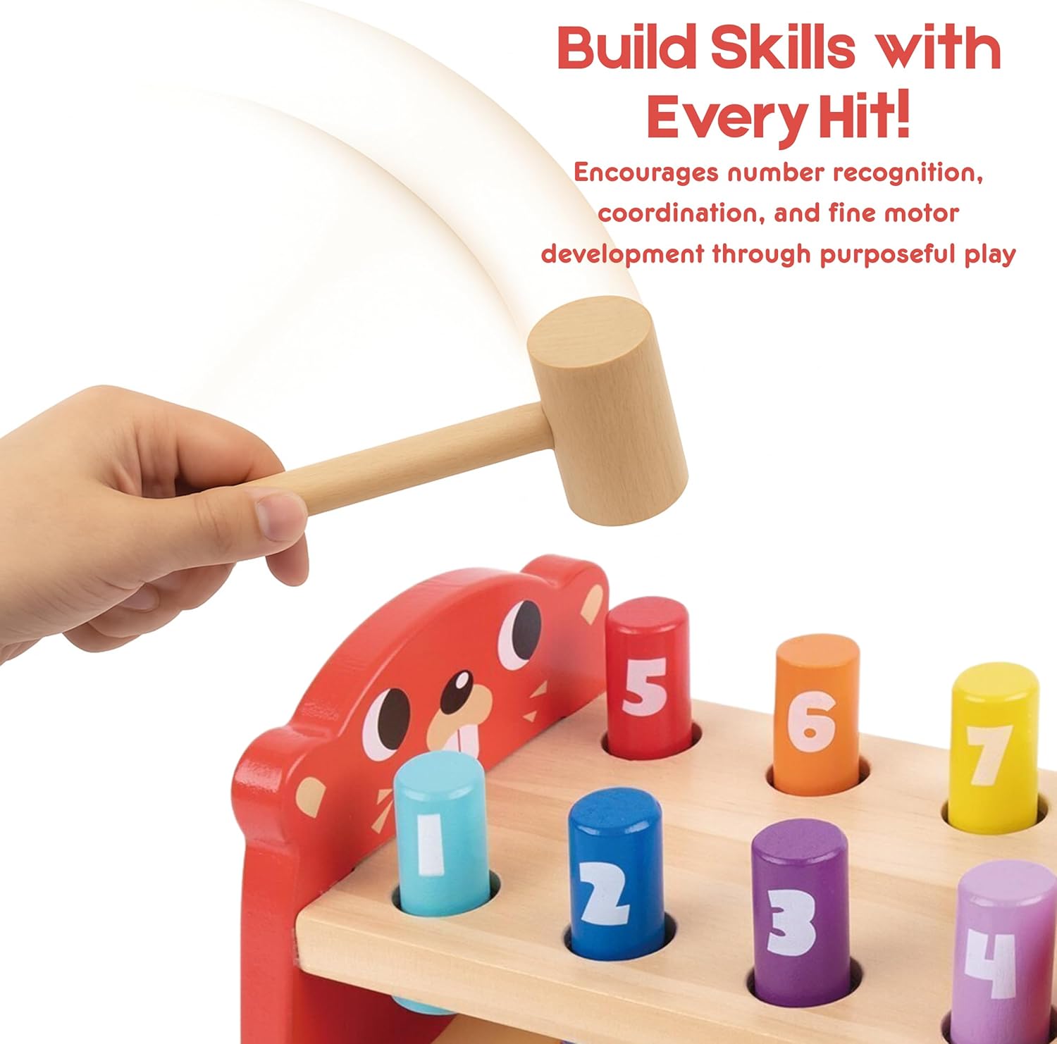 TOYSTERS Wooden Whack-a-Mole Toy for Toddlers