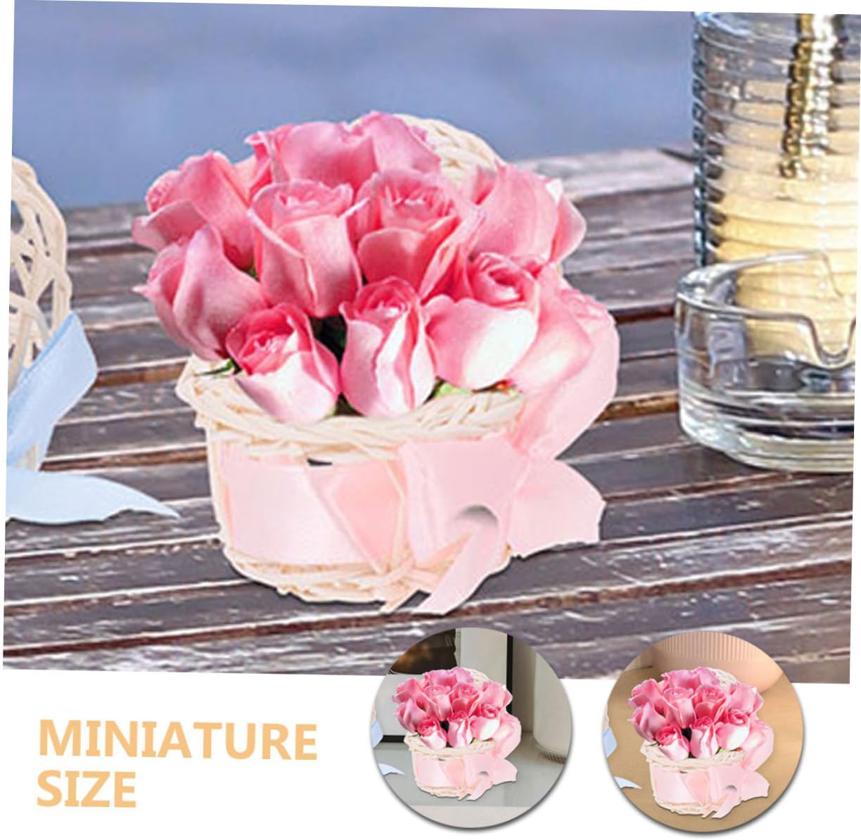 Toddmomy Mini Woven Flower Basket for Dollhouse DIY