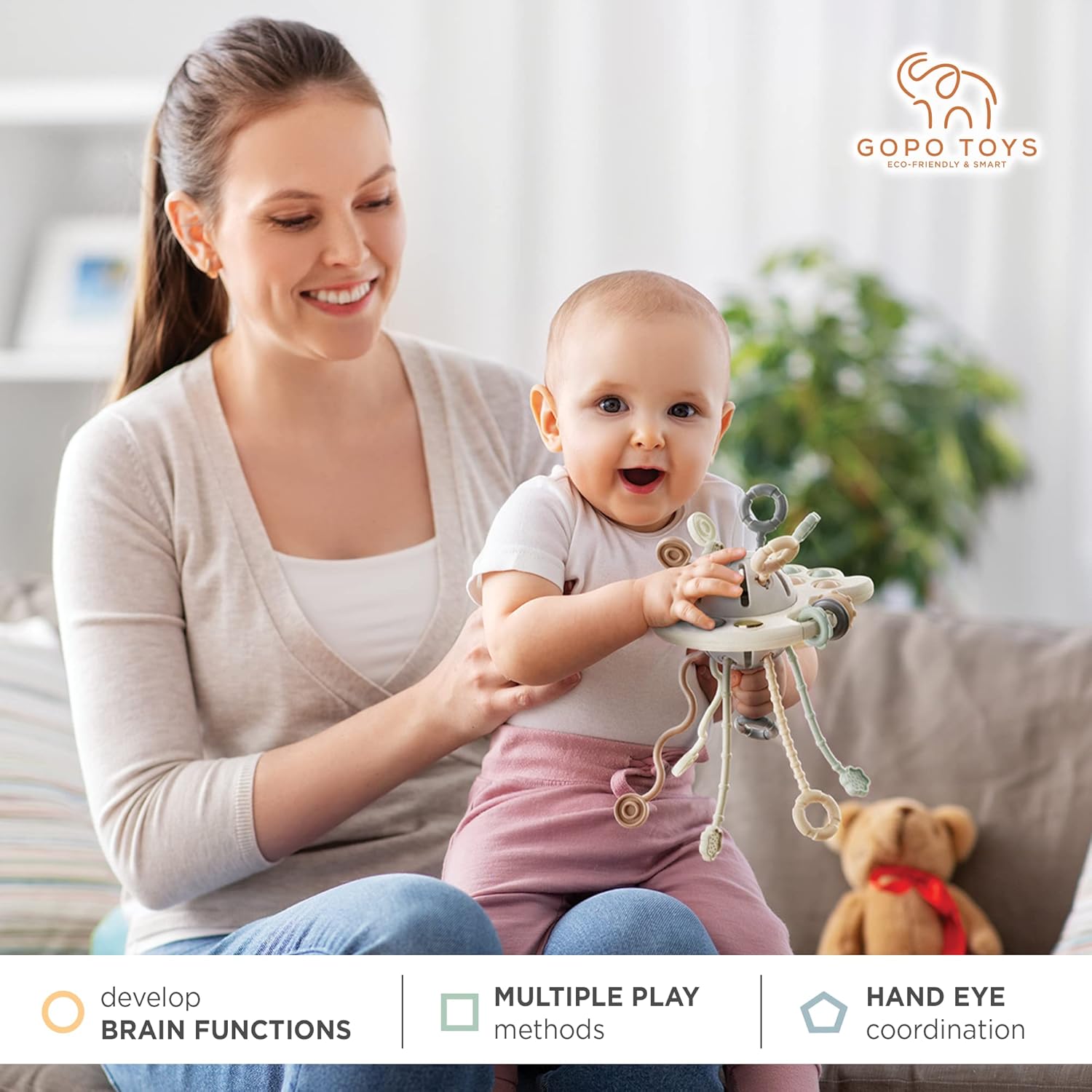 GOPO TOYS Pull String Silicone Activity Toy for 18 Months