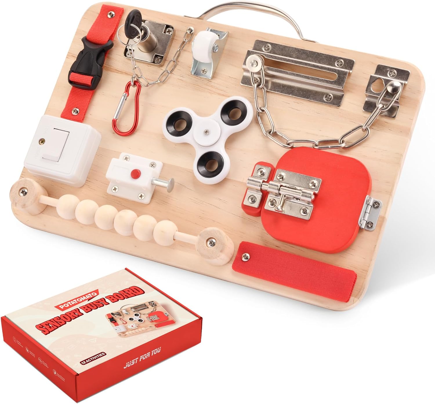 Montessori Busy Board for Toddlers - Wooden Fidget Toy