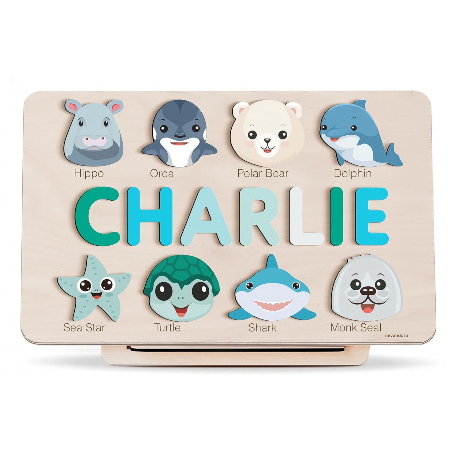 Personalized Wooden Name Puzzle with Cute Animals 1