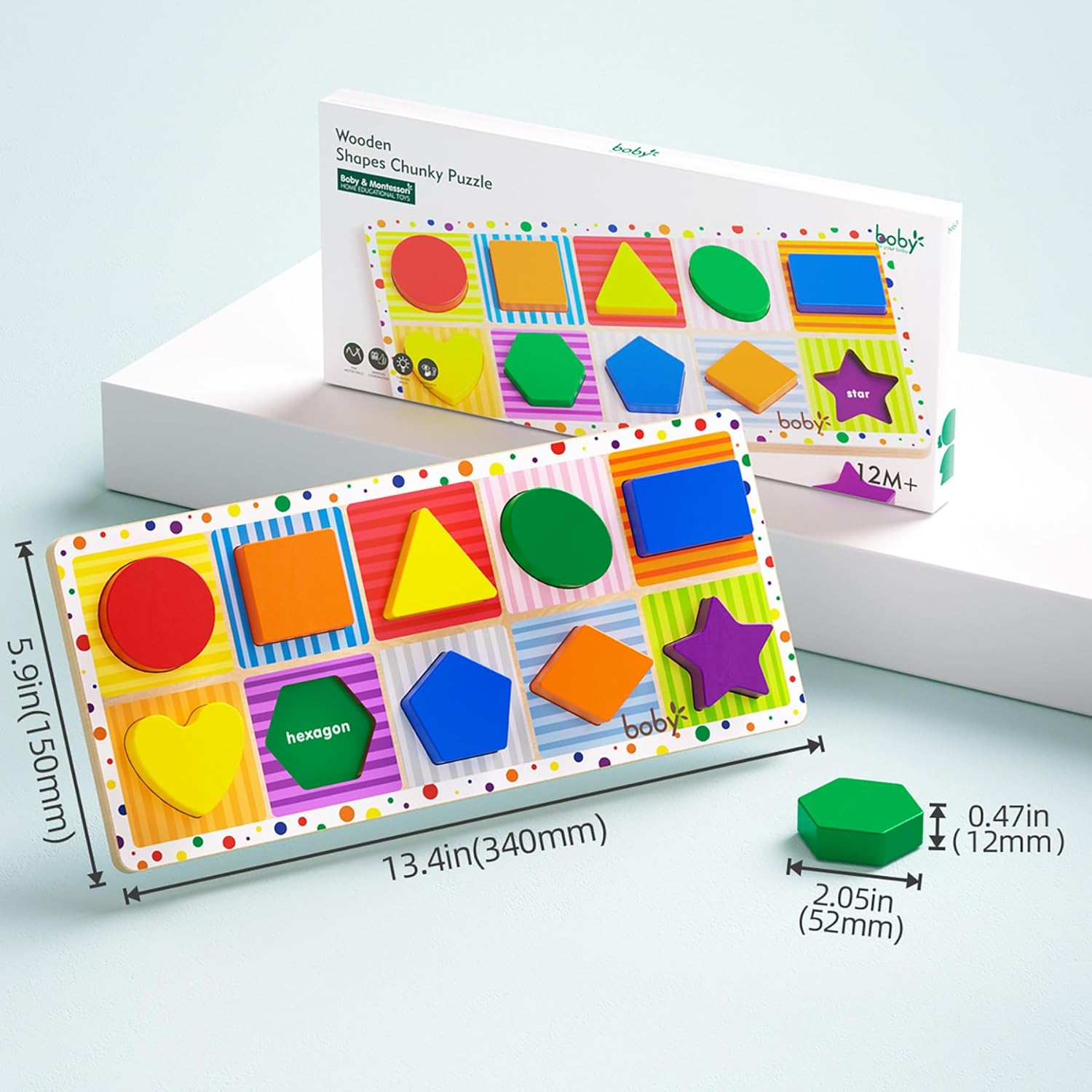 Dailyfunn Wooden Shape Puzzle 10 PCS Toddler 1-3 Years