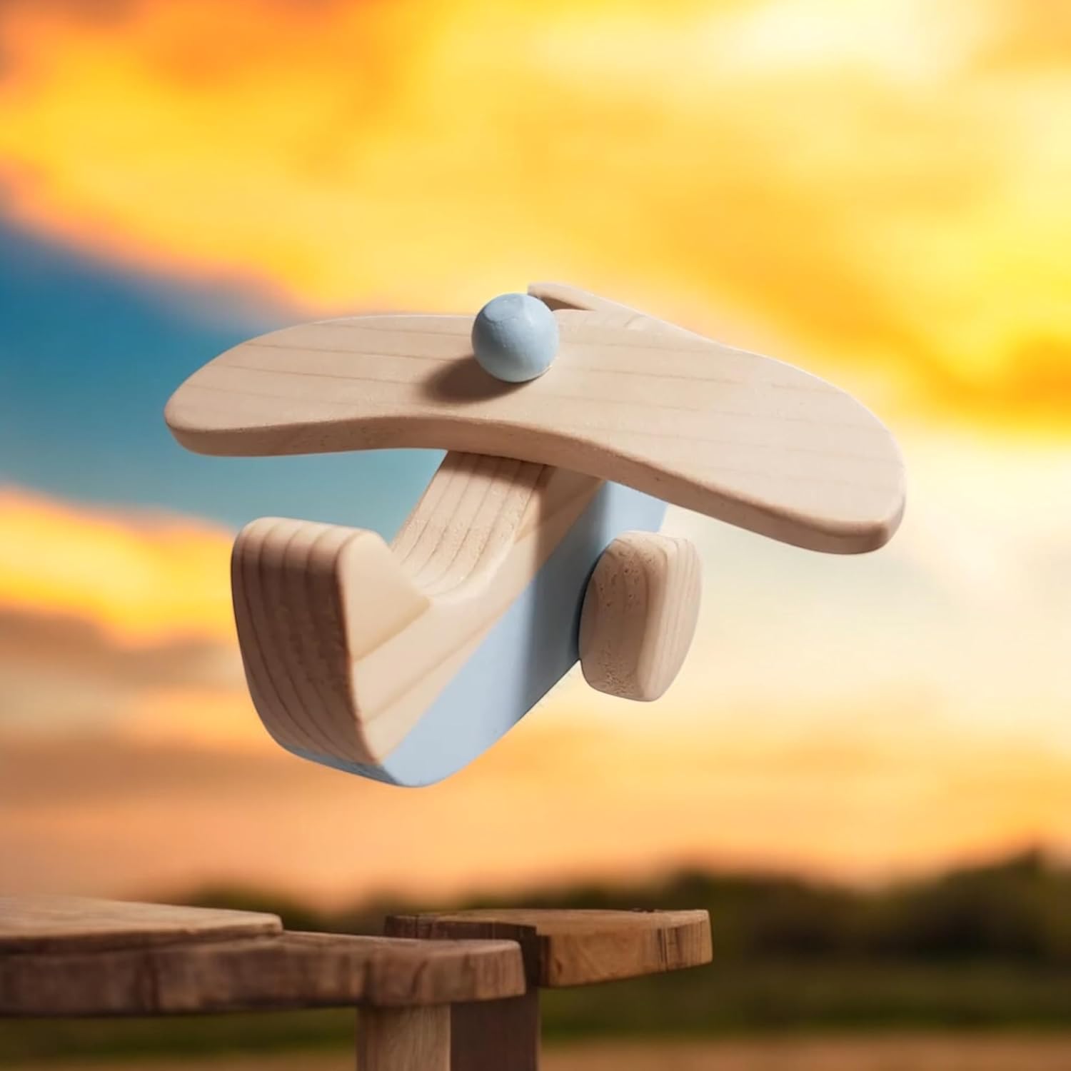 Wooden Airplane Toy Handmade Natural Wood Pull Toy for Toddlers