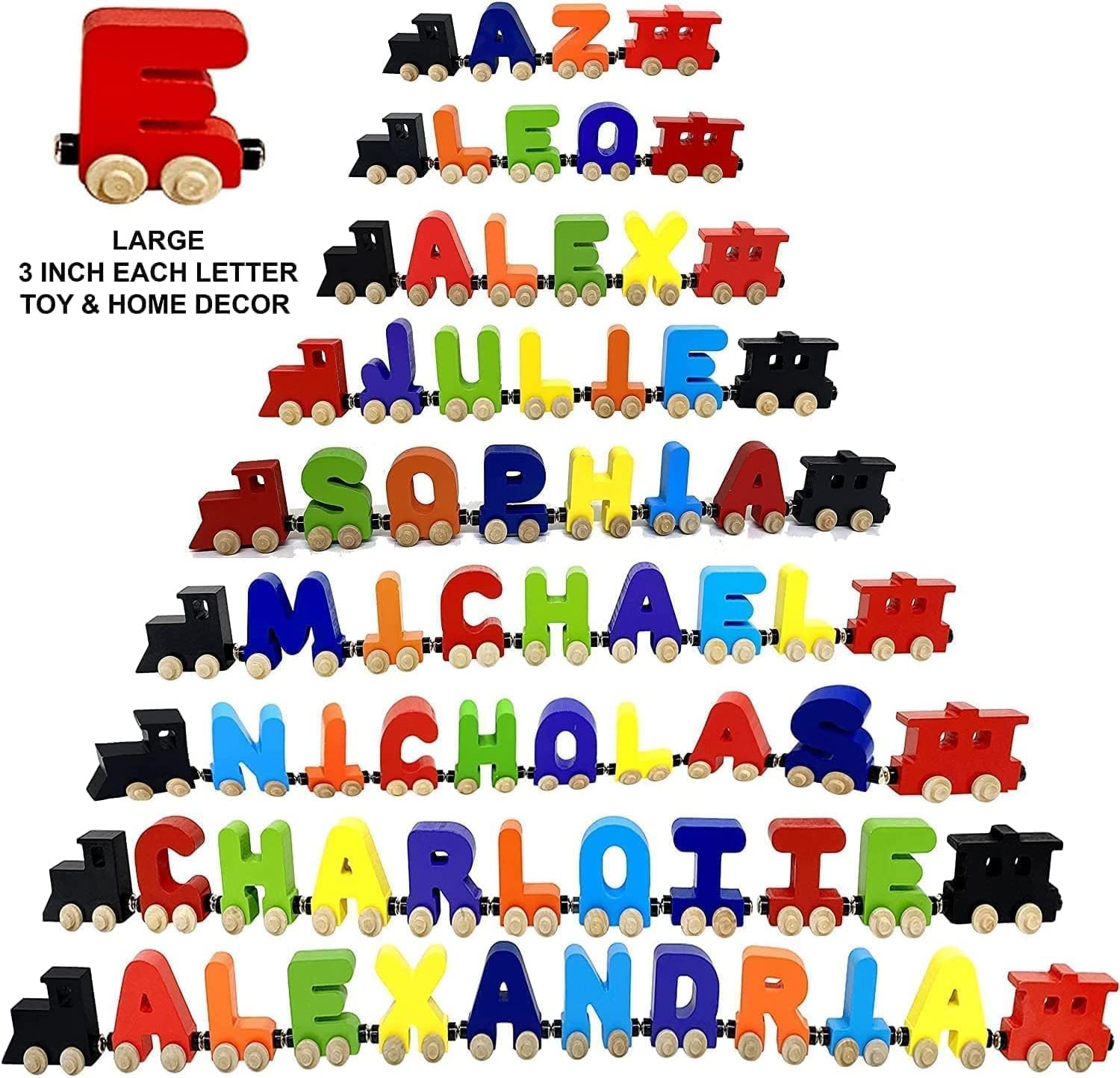 Large Handmade Wooden Name Trains Alphabet Puzzle for Kids