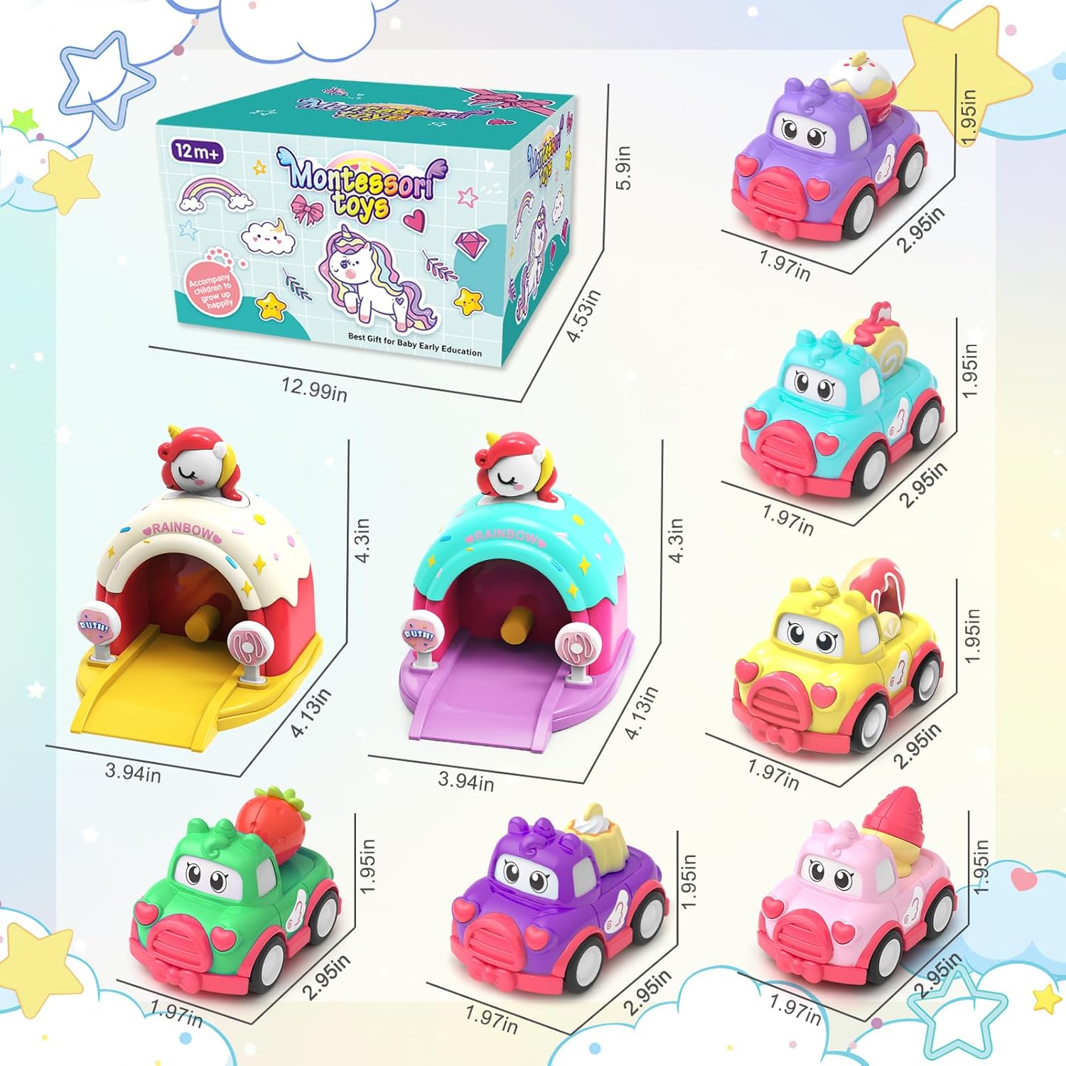 Unicorn Car Toys Set for 1 Year Old Girls