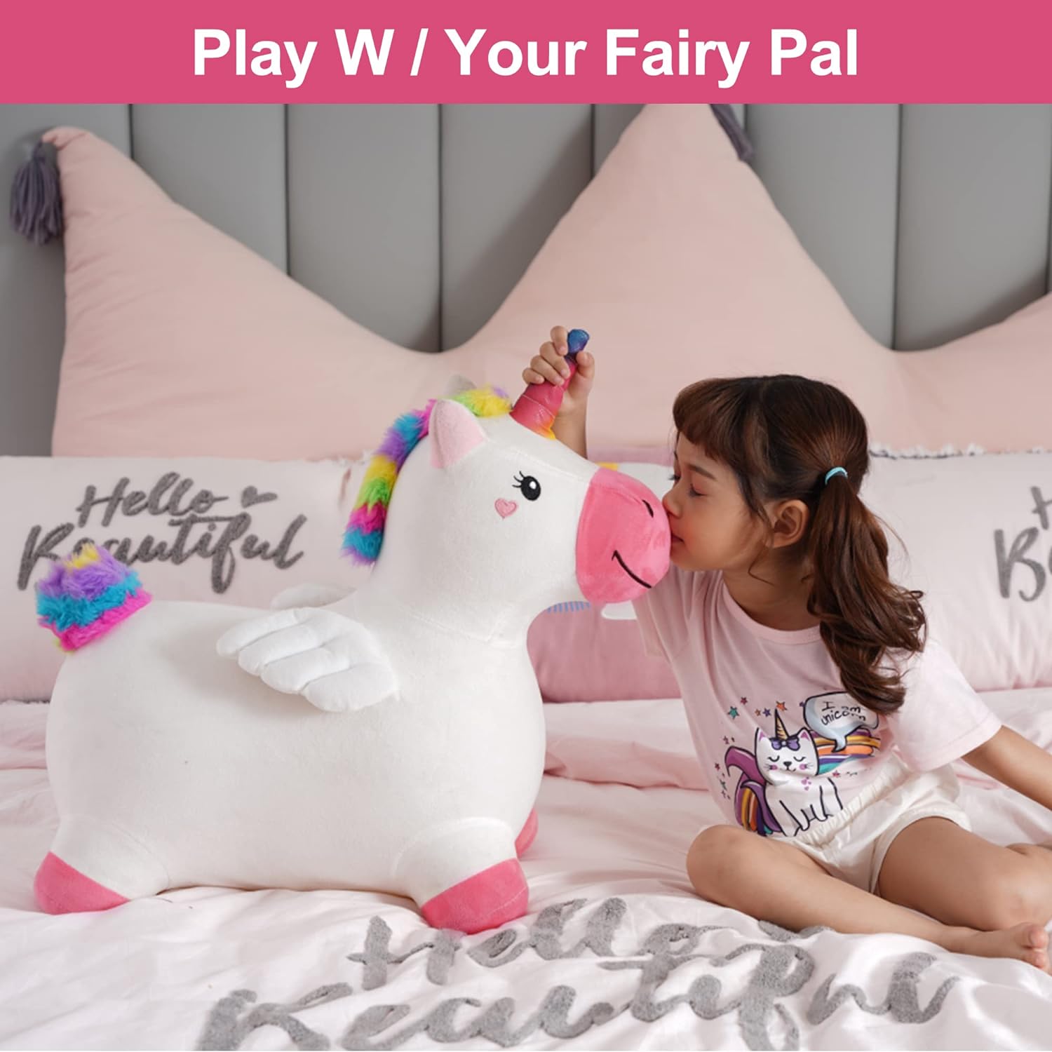 iPlay iLearn Bouncy Unicorn Hopper Toy for Toddlers