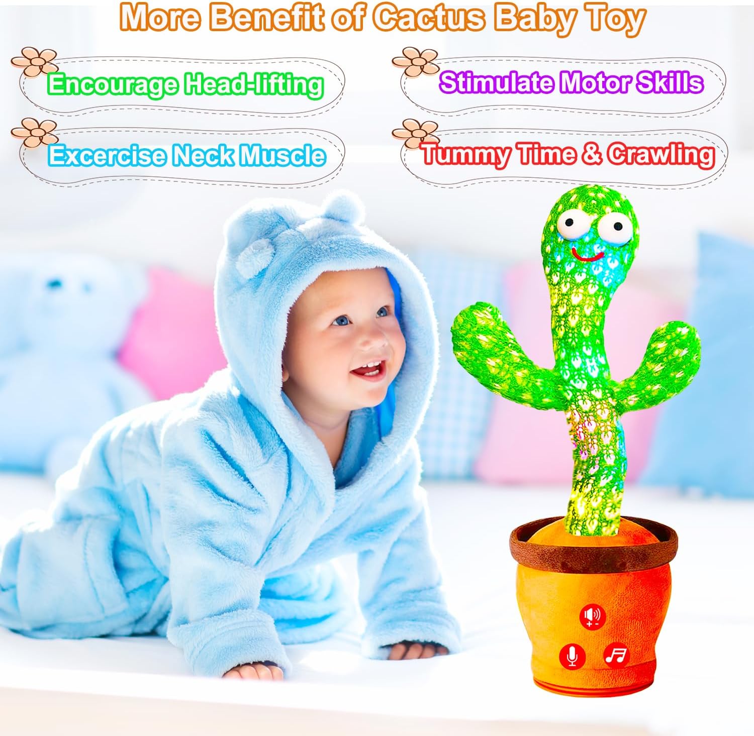 Vitosup Volume Adjustable Talking Cactus Toy for Baby and Toddler