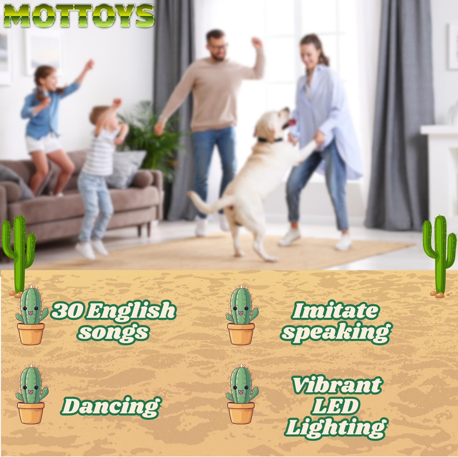 MOTTOYS Dancing Talking Cactus - 12 Inch Interactive Plush Toy