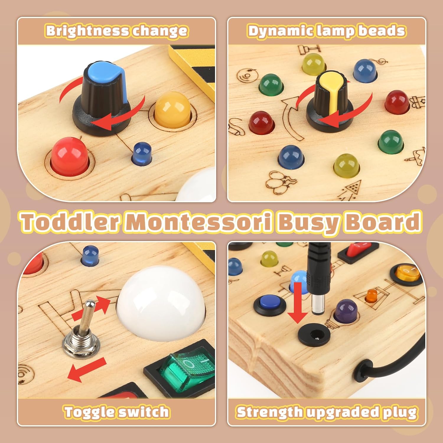 Joyreal Montessori Busy Board with LED Lights for Toddlers