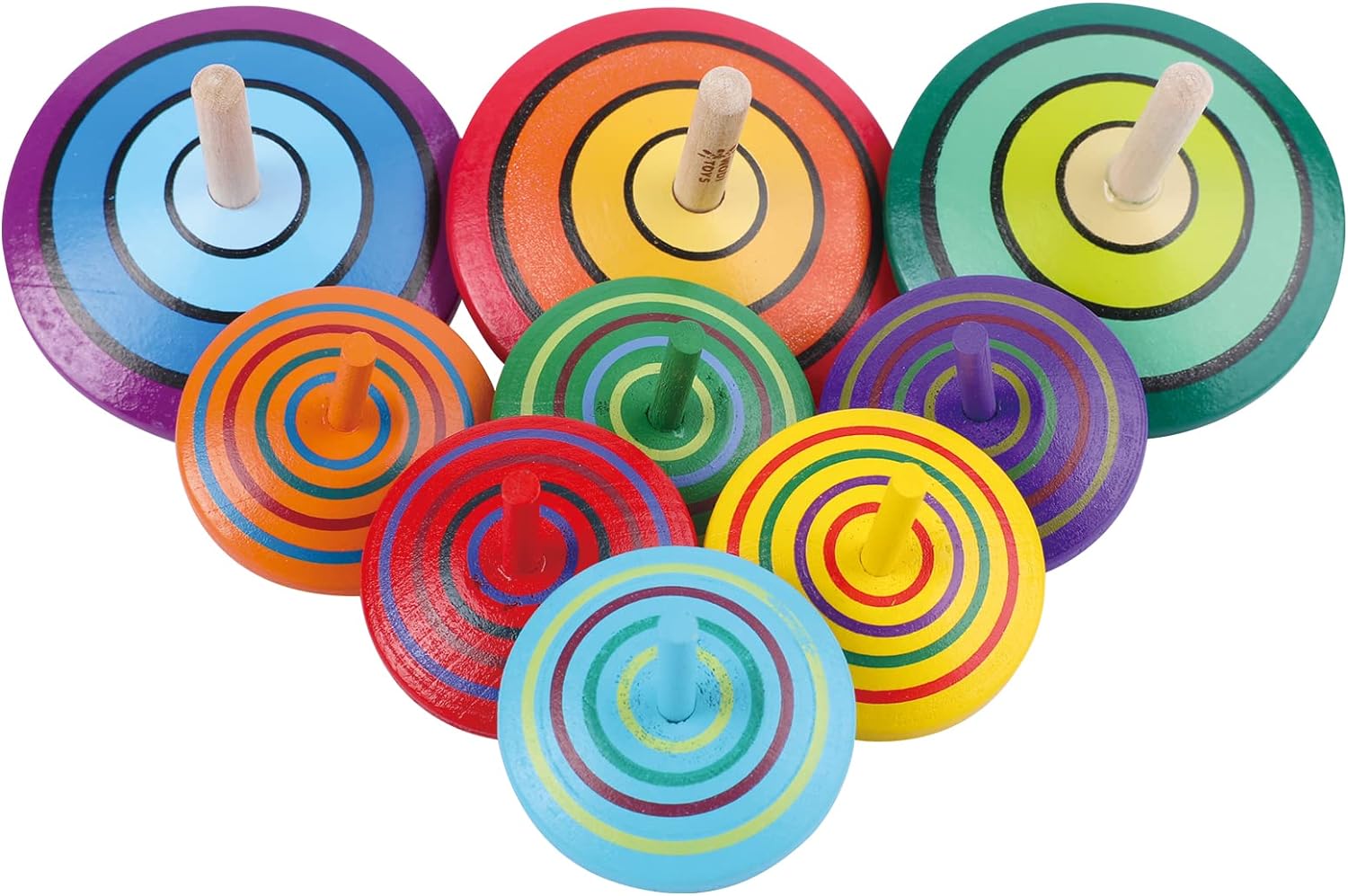 WODI Wooden Spinning Tops 9 Pcs Educational Toy
