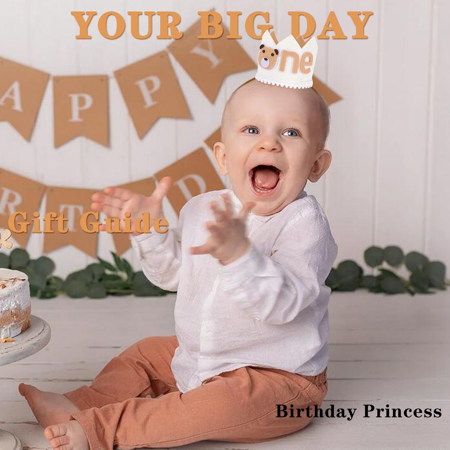 SuPoo First Birthday Bear Crown Headband 1