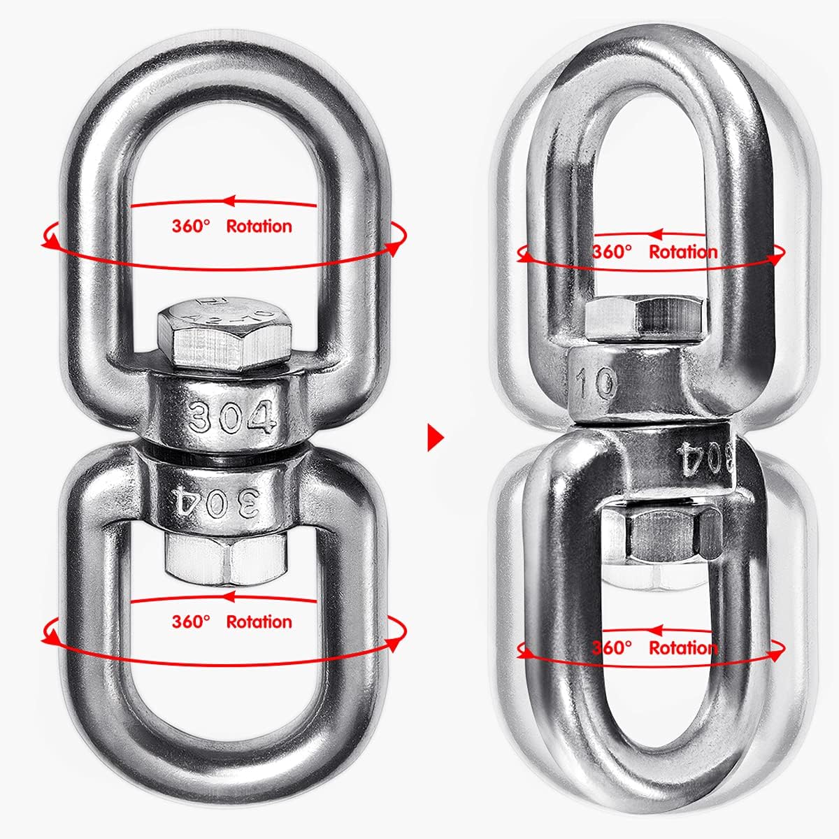 Velomill 304 Stainless Steel Swivel Eye Hook M8 Double Ended with Snap Hooks