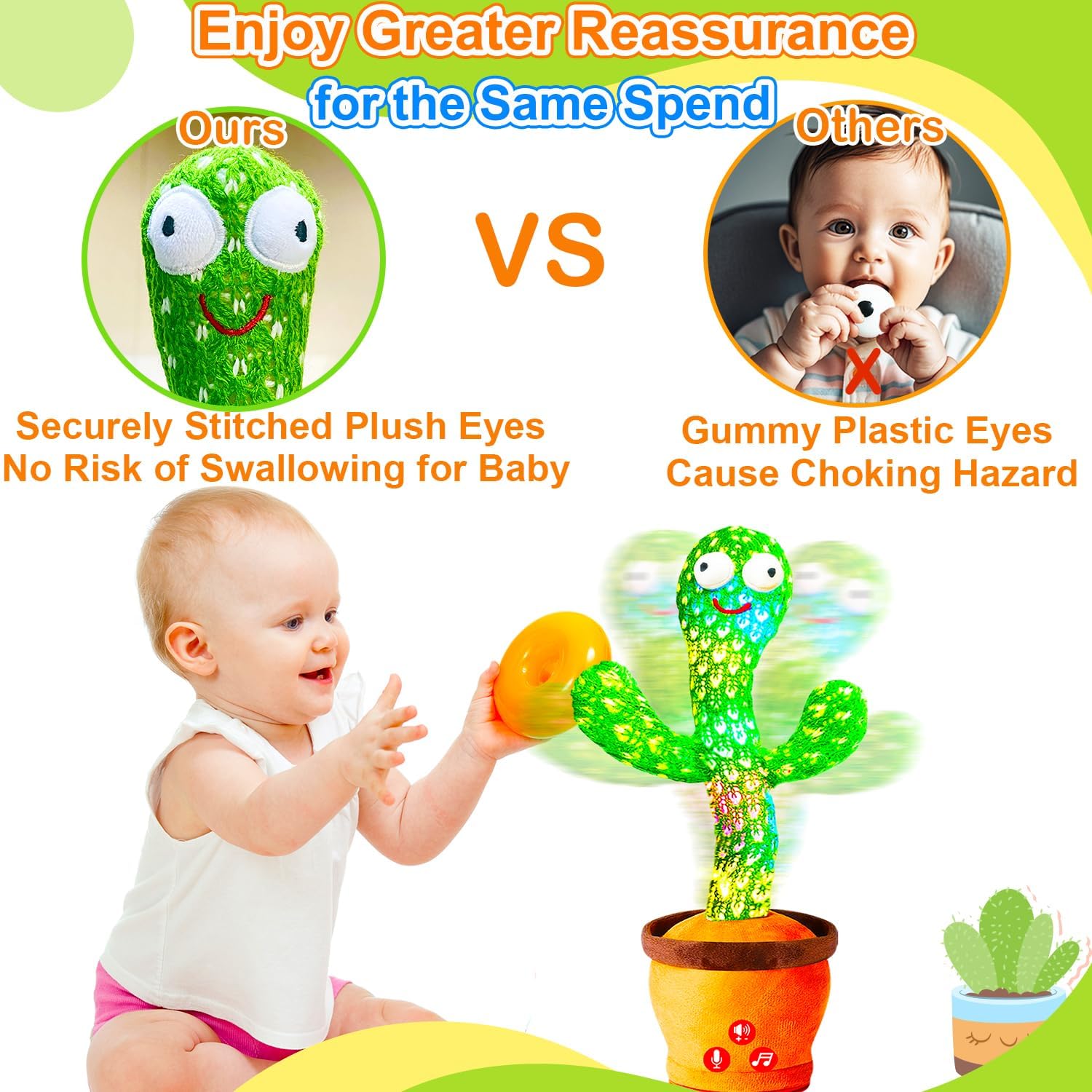 Vitosup Volume Adjustable Talking Cactus Toy for Baby and Toddler