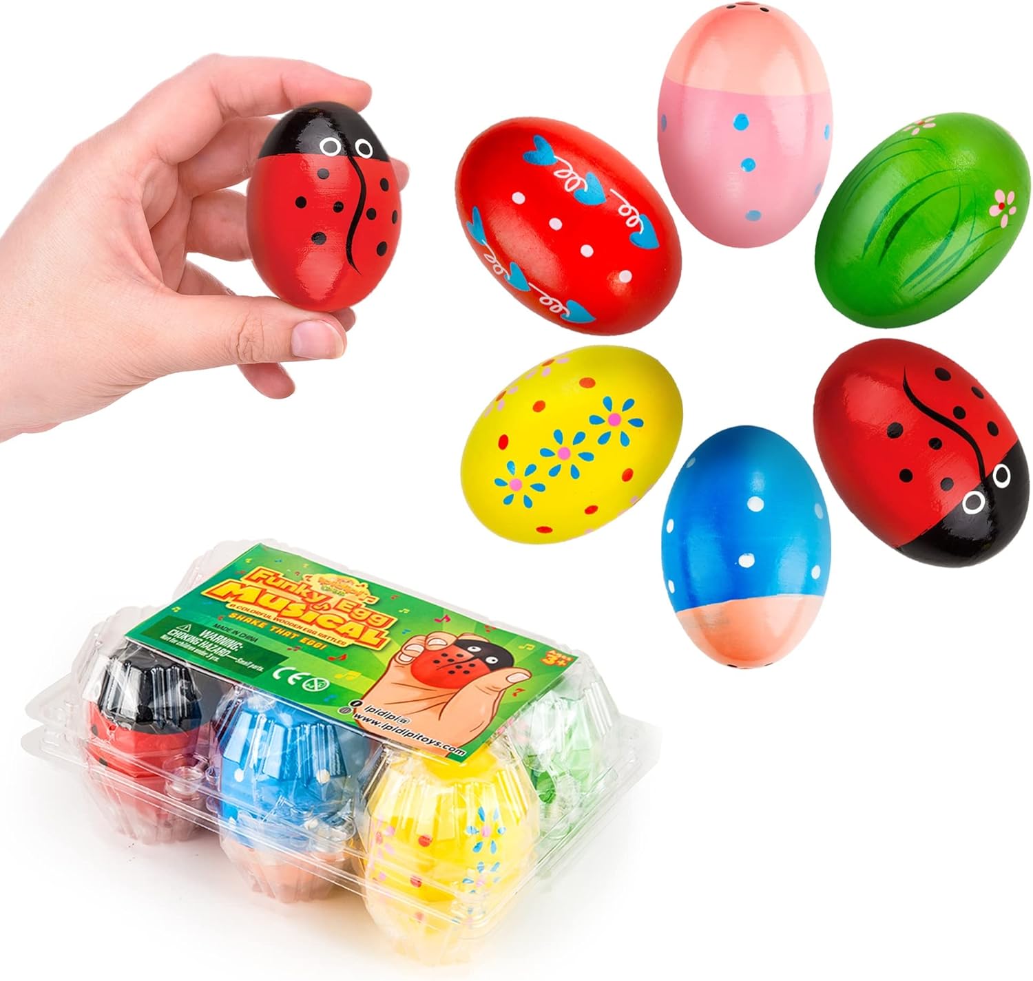 IPIDIPI TOYS Egg Shakers Maracas Pack of 6 Musical Wooden Toys
