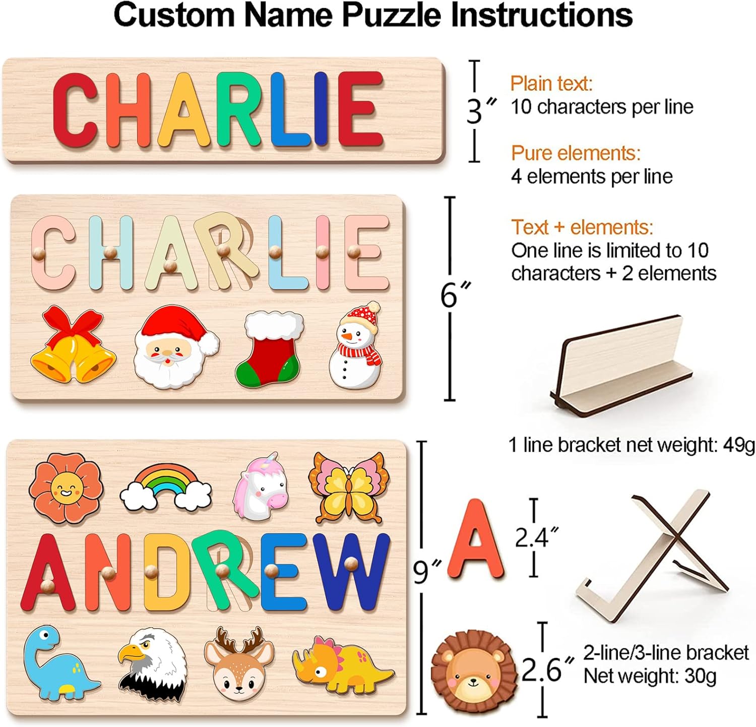 Personalized Wooden Name Puzzle for Toddlers 1-3 1
