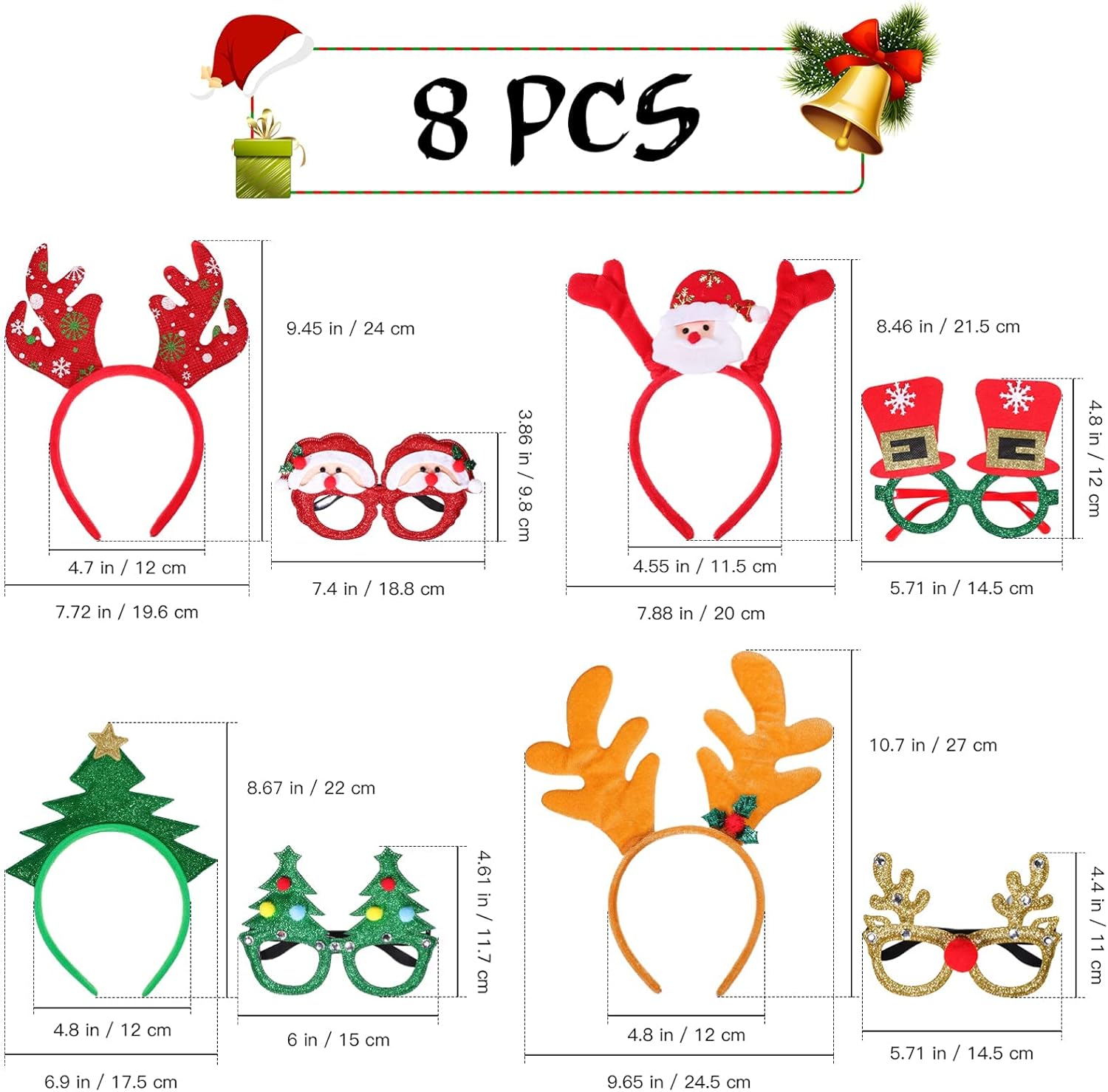 FRCOLOR Christmas Headbands and Glasses Frame Set