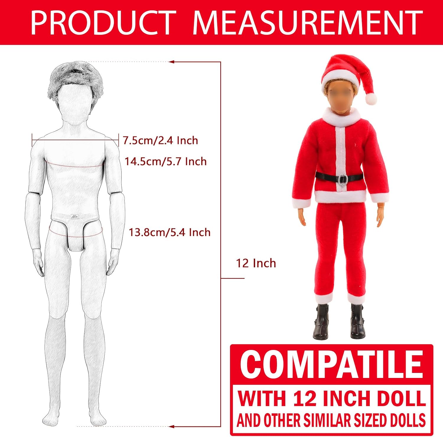 Miunana 12 Inch Boy Christmas Doll Outfit 17 PCS