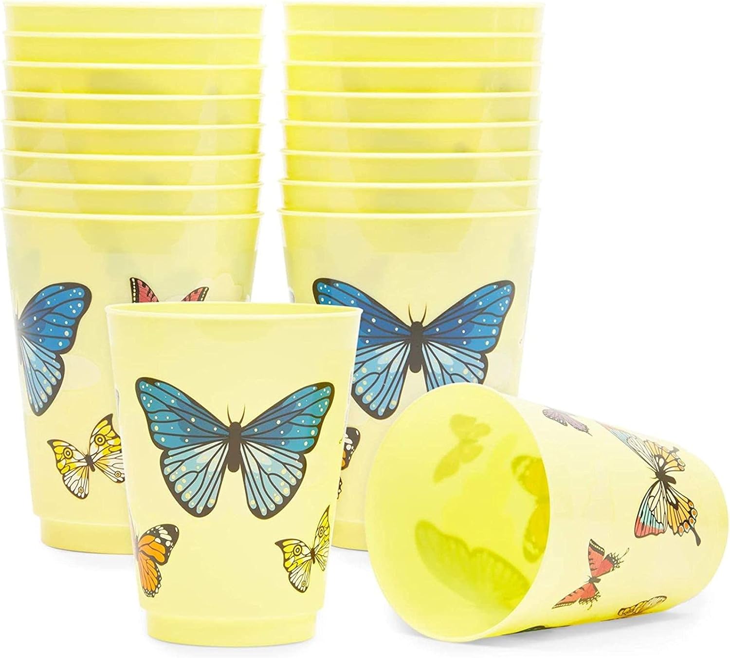 Yellow Butterfly Plastic Cups 16 oz 16 Pack