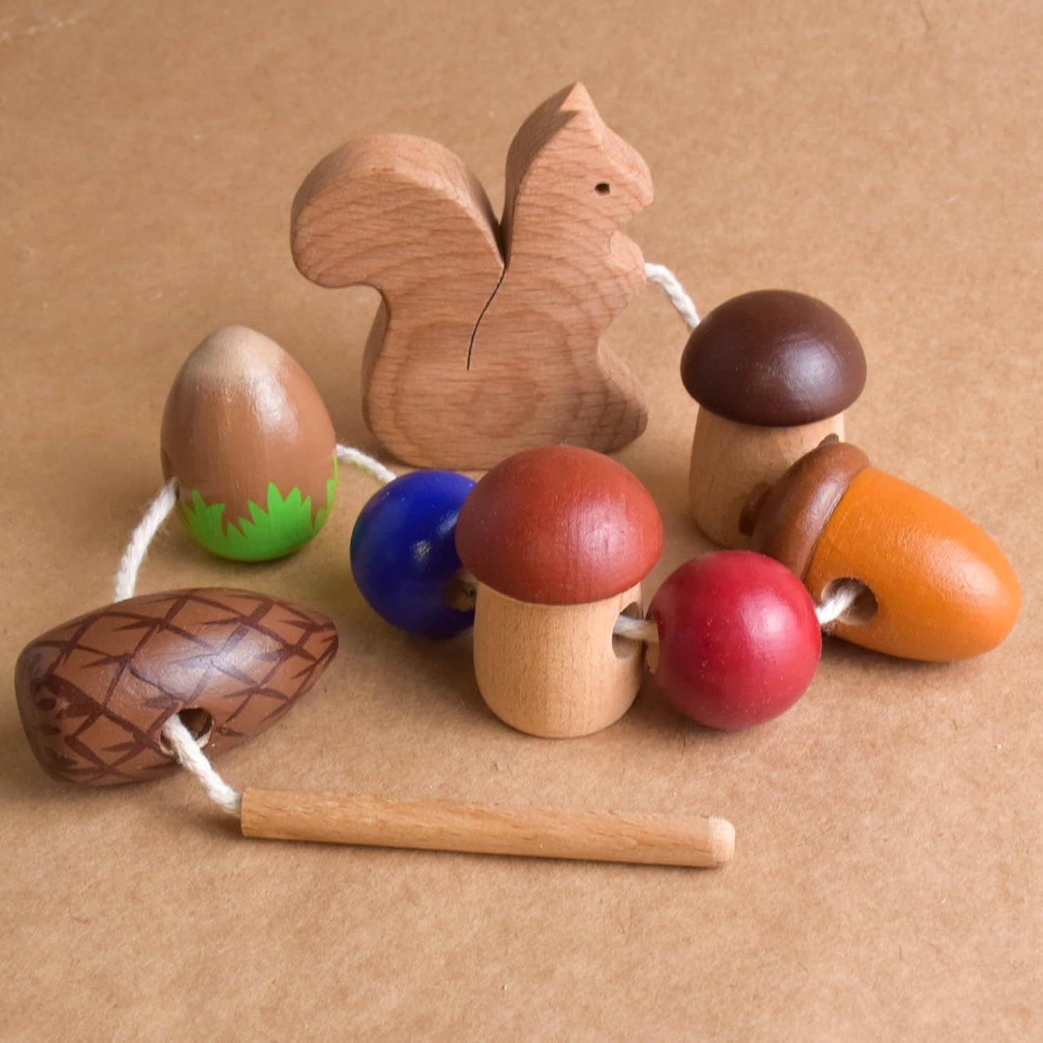Wooden Lacing Toy Squirrel Montessori Educational Toy