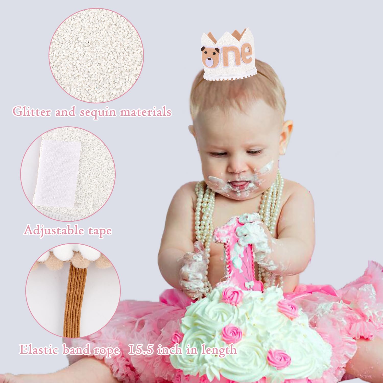 SuPoo First Birthday Bear Crown Headband 1